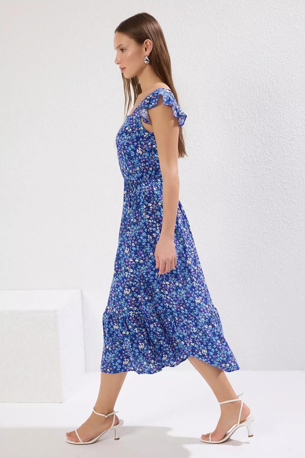 Navy A-Line Midi Floral Dress, Dark blue, large image number 2