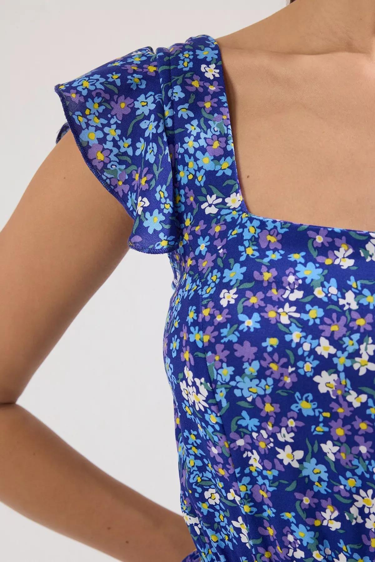 Navy A-Line Midi Floral Dress, Dark blue, large image number 4