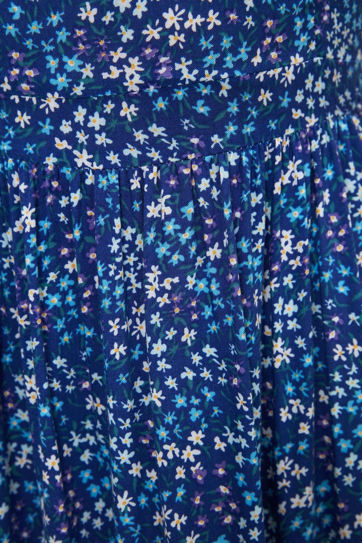 Navy A-Line Midi Floral Dress, Dark blue, large image number 5
