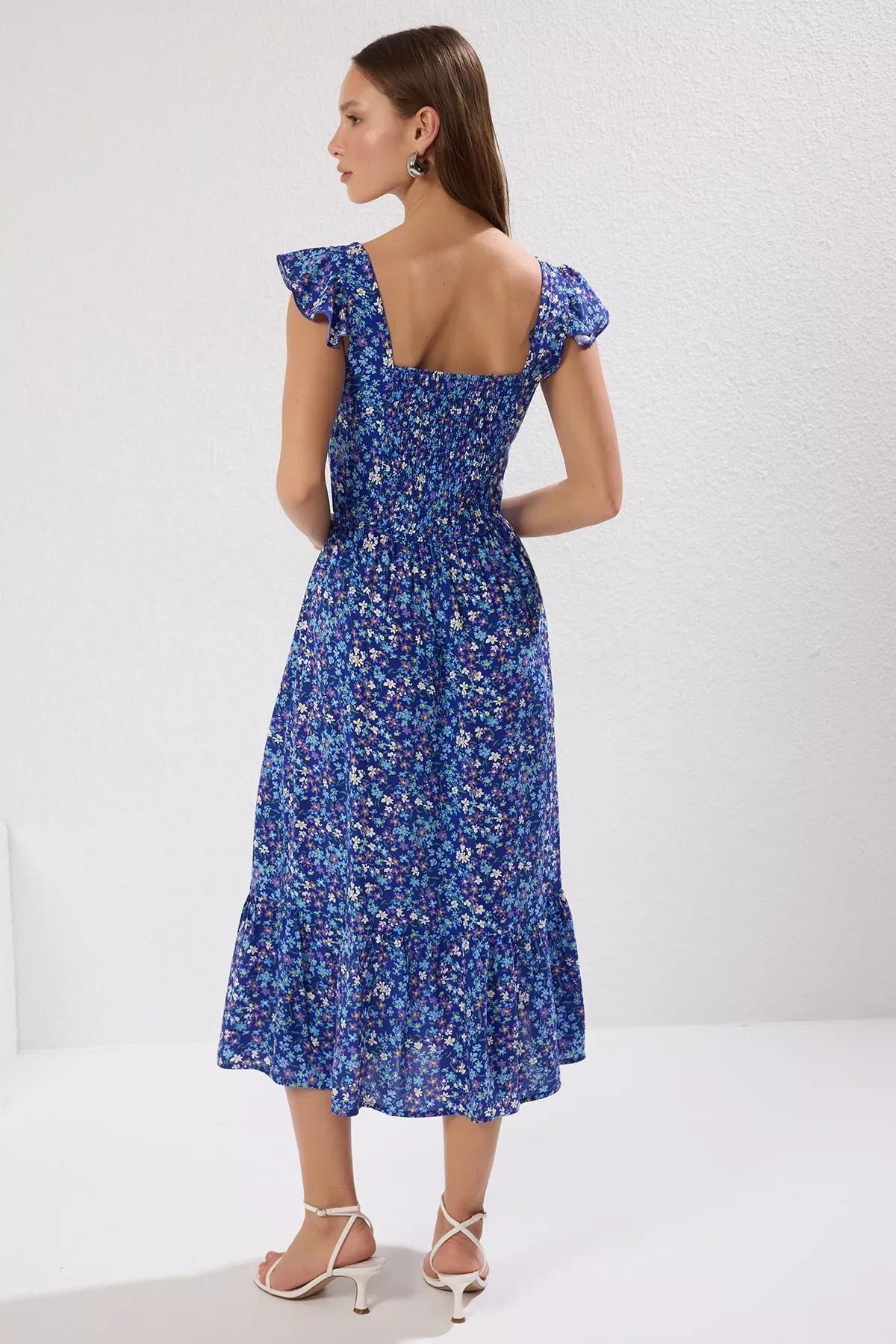 Navy A-Line Midi Floral Dress, Dark blue, large image number 6
