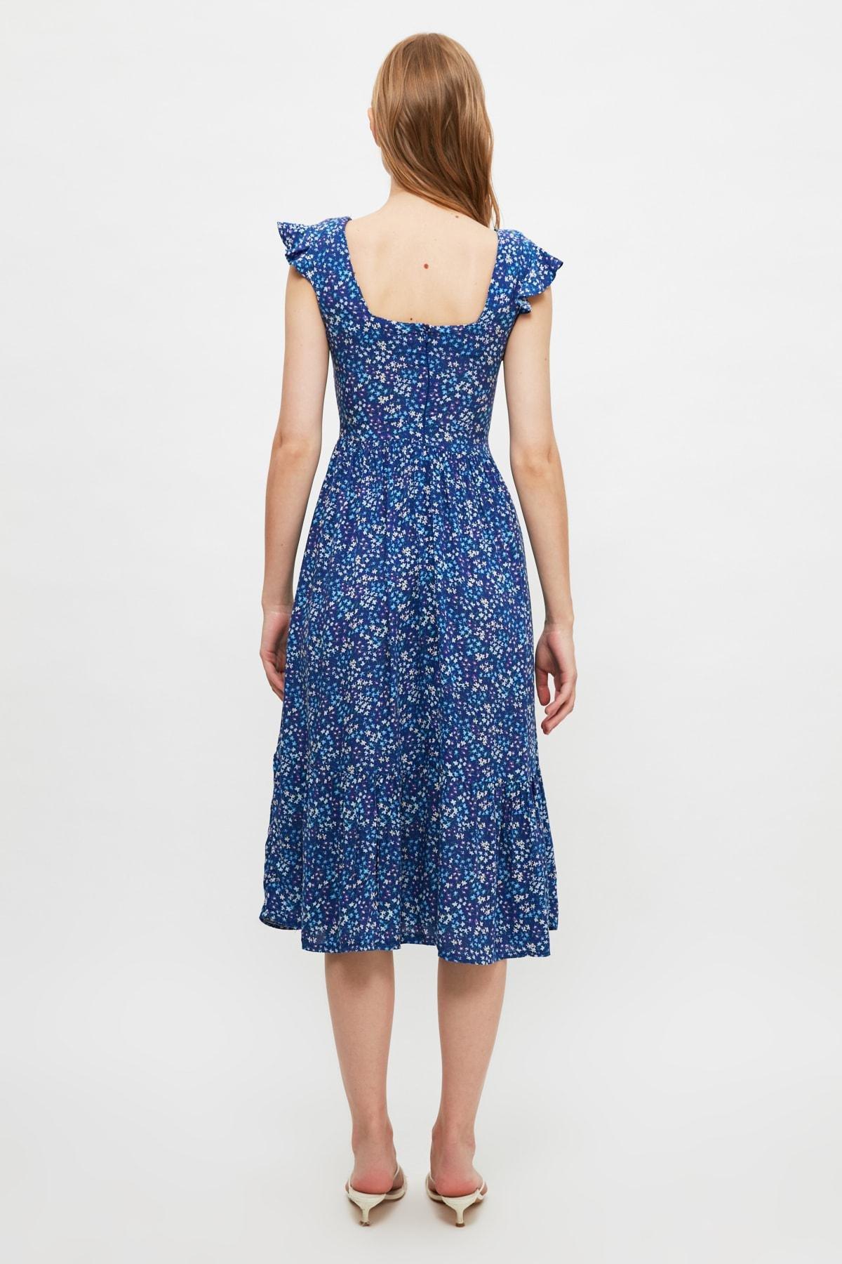 Navy A-Line Midi Floral Dress, Dark blue, large image number 7