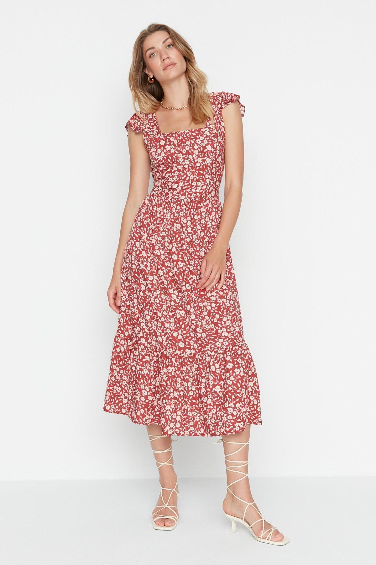 Orange Floral A-Line Dress, , large image number 3