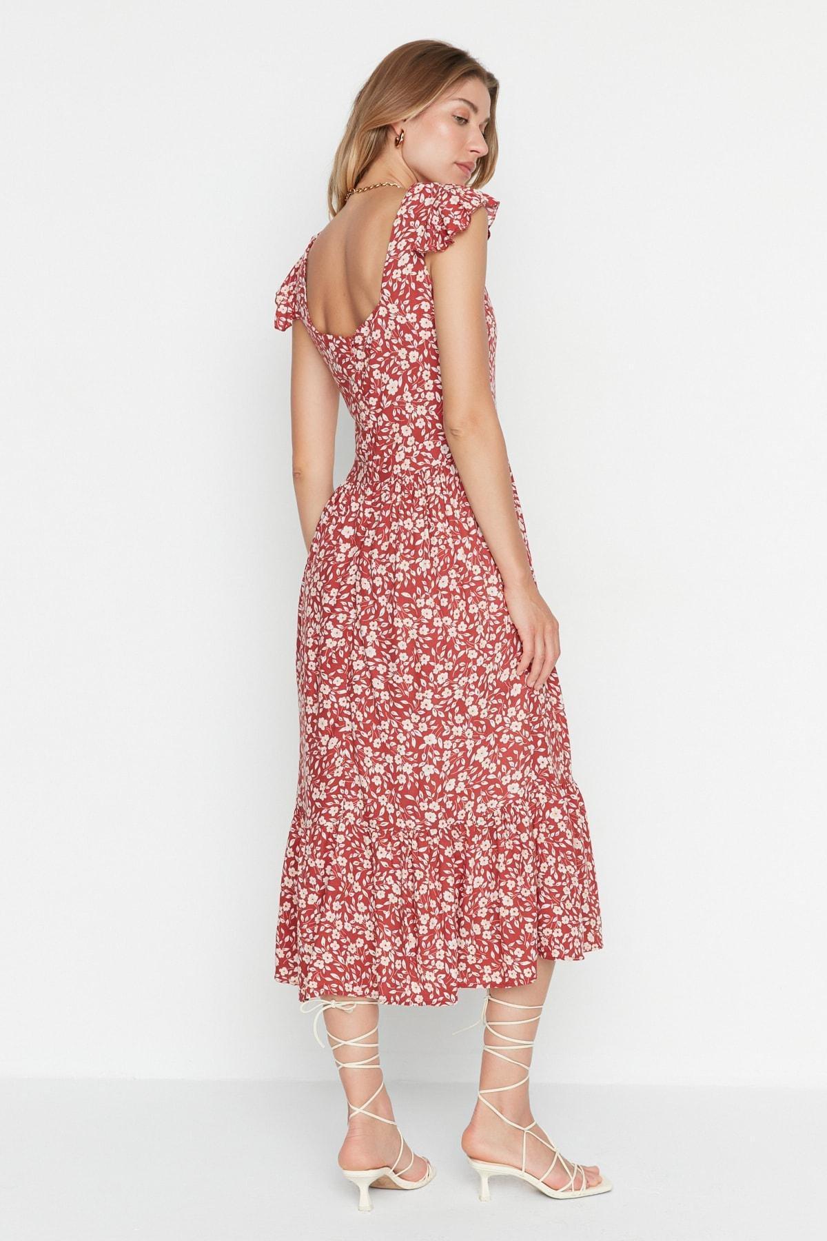 Orange Floral A-Line Dress, , large image number 4