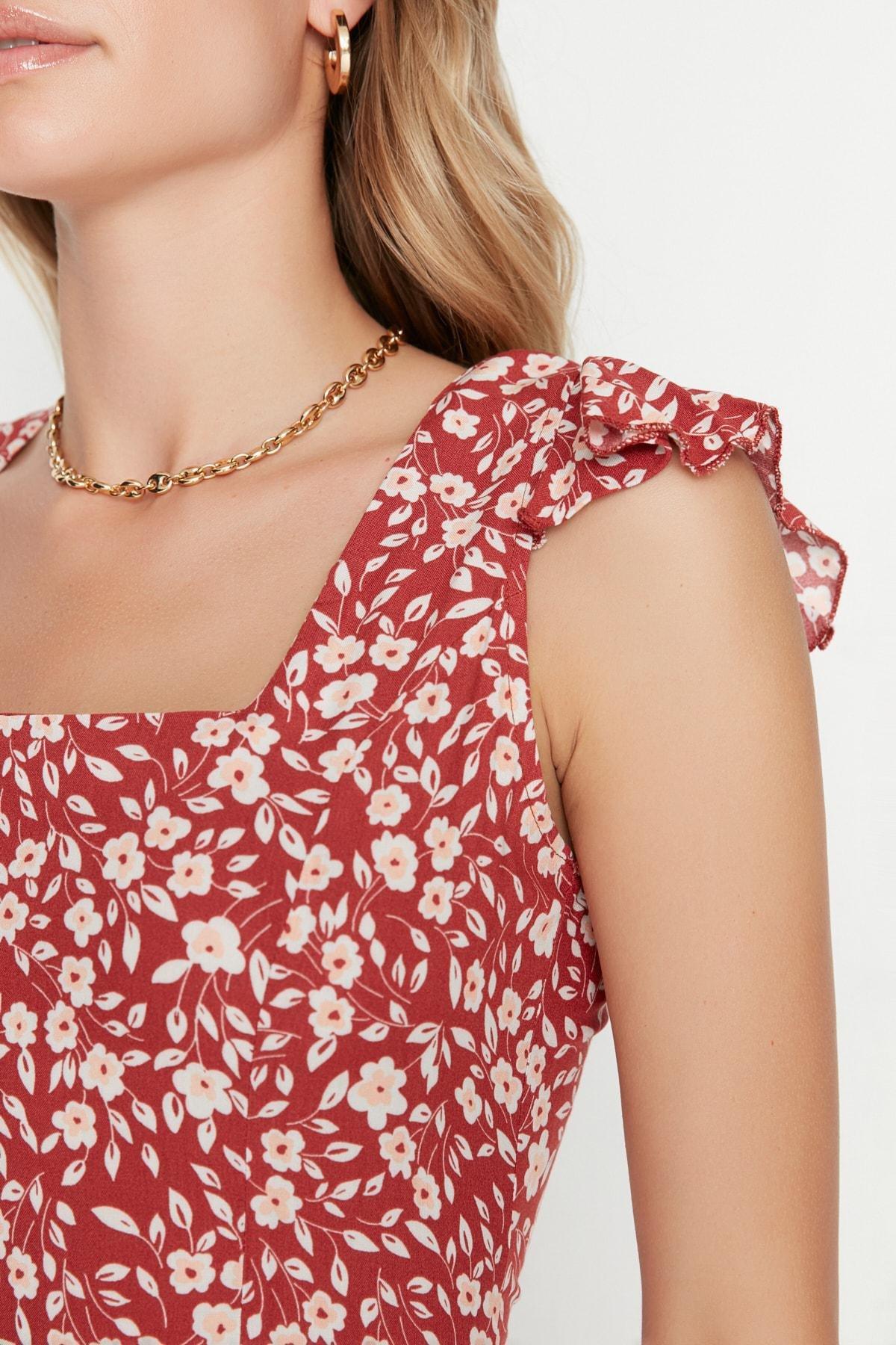 Orange Floral A-Line Dress, Orange, large image number 4