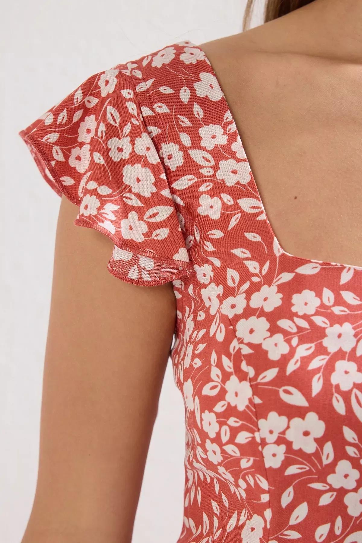 Orange Floral A-Line Dress, Orange, large image number 5