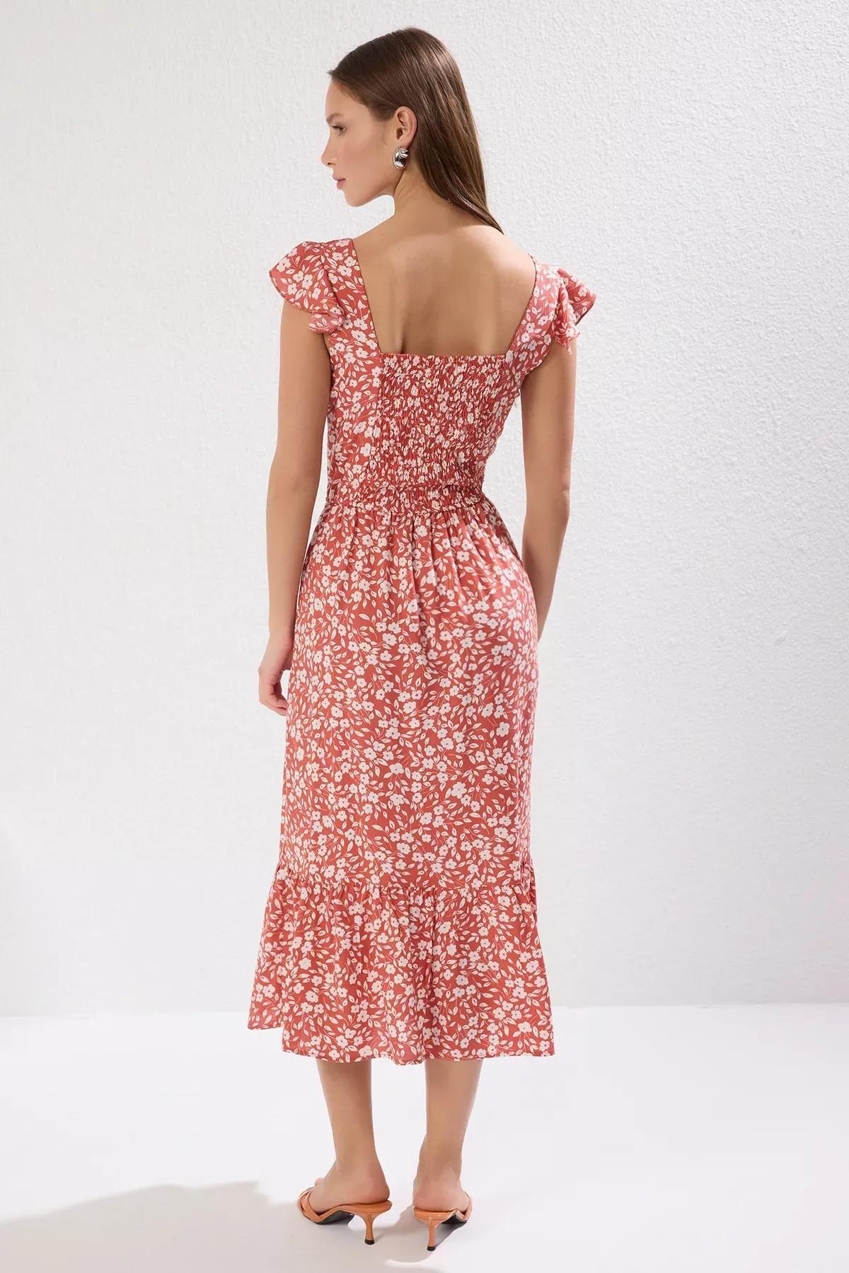 Orange Floral A-Line Dress, Orange, large image number 7