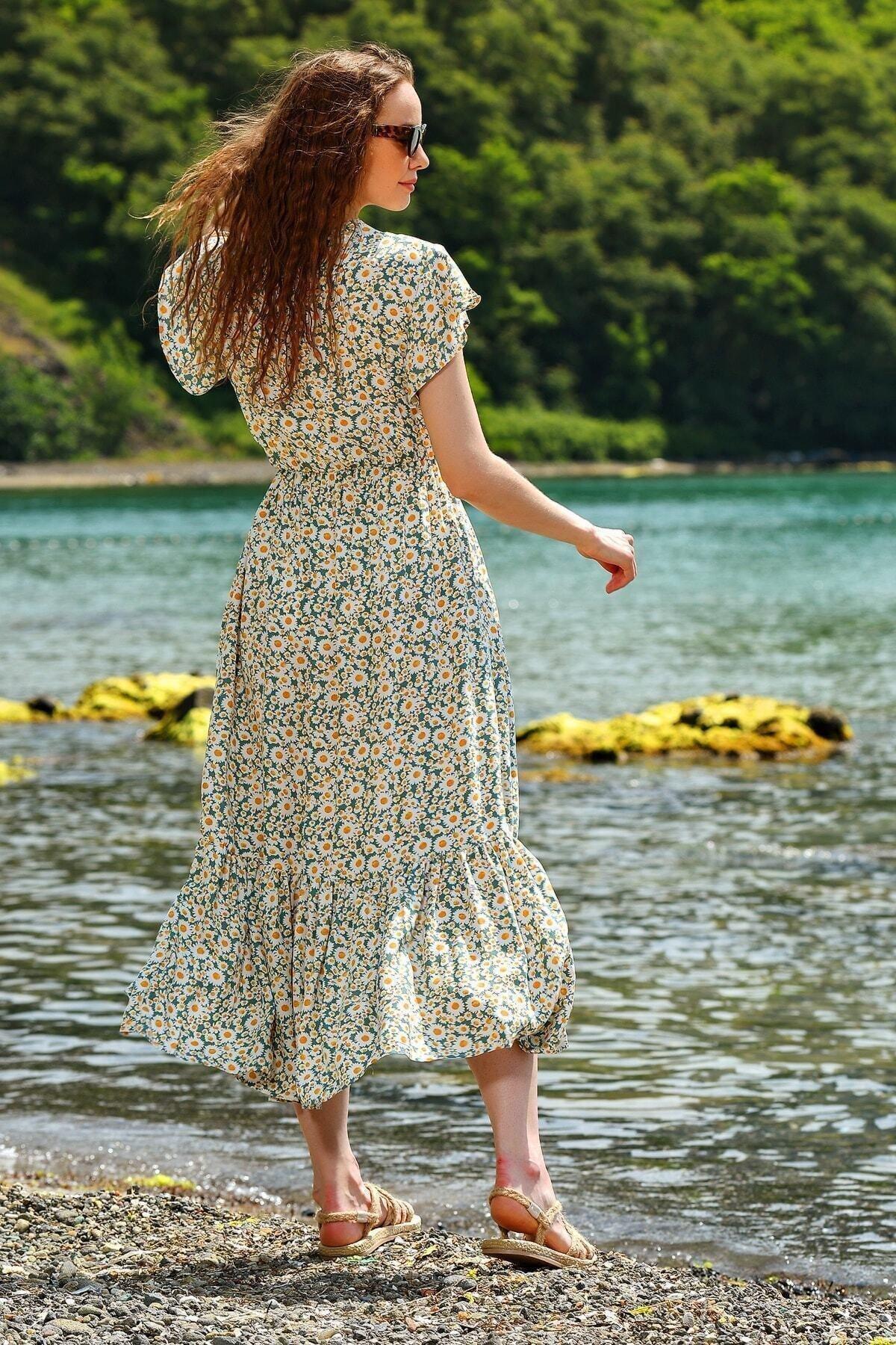 Multicolour Floral V-Neck Ruffle Hem Dress, , large image number 2