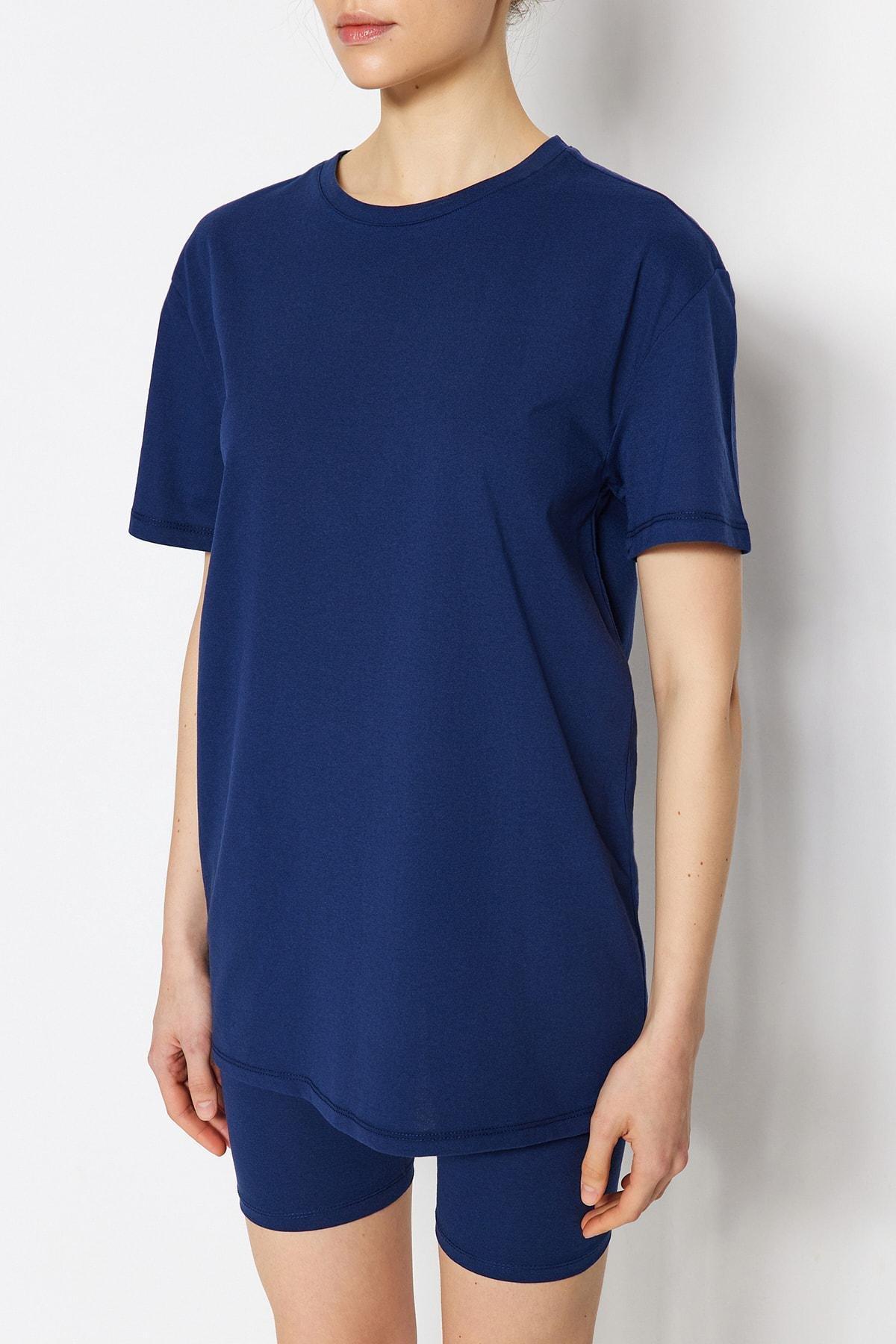 طقم بيجاما متناسق بشورت ملاصق للجسم، كحلي, Dark blue, large image number 3