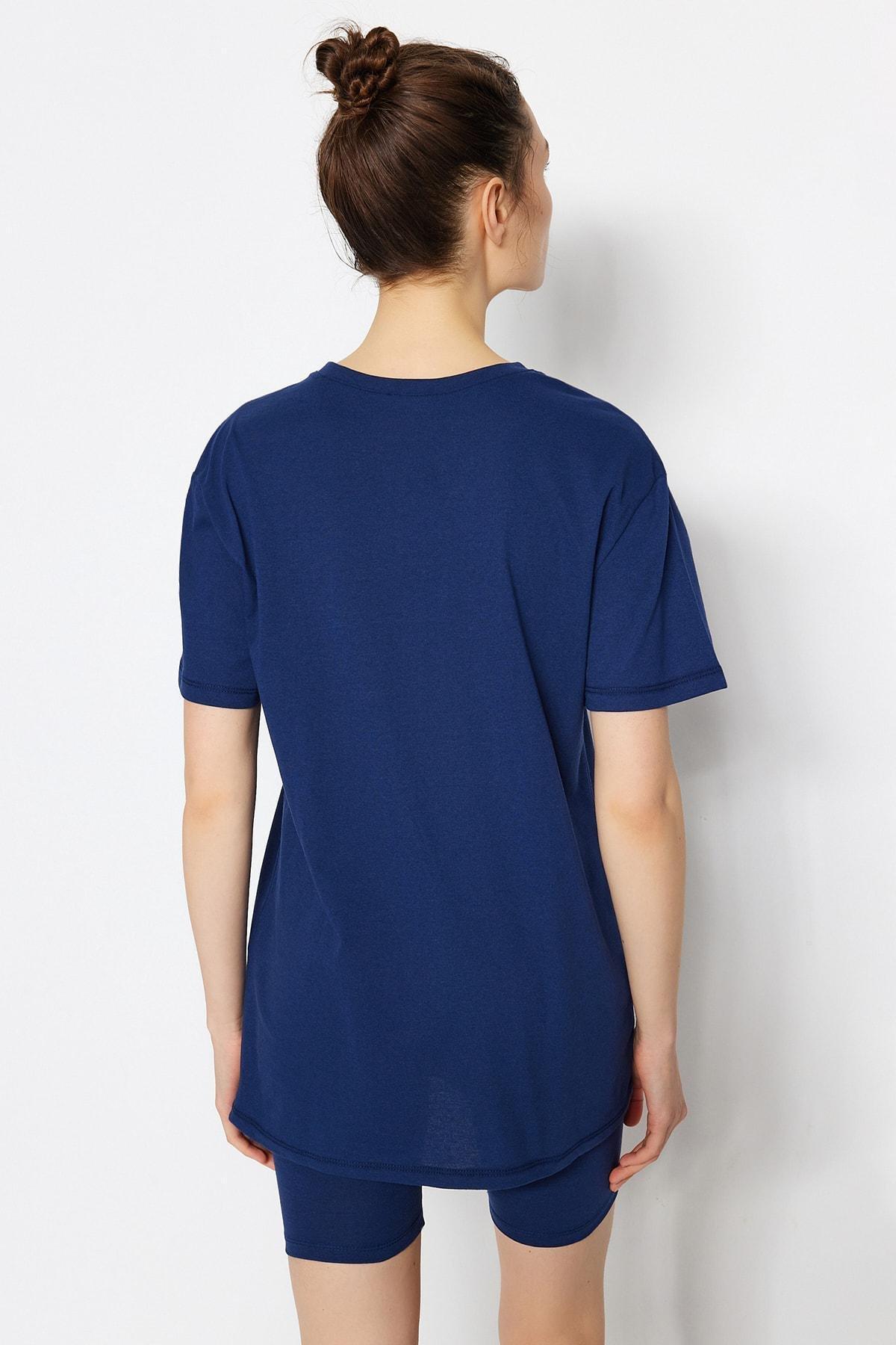 طقم بيجاما متناسق بشورت ملاصق للجسم، كحلي, Dark blue, large image number 6