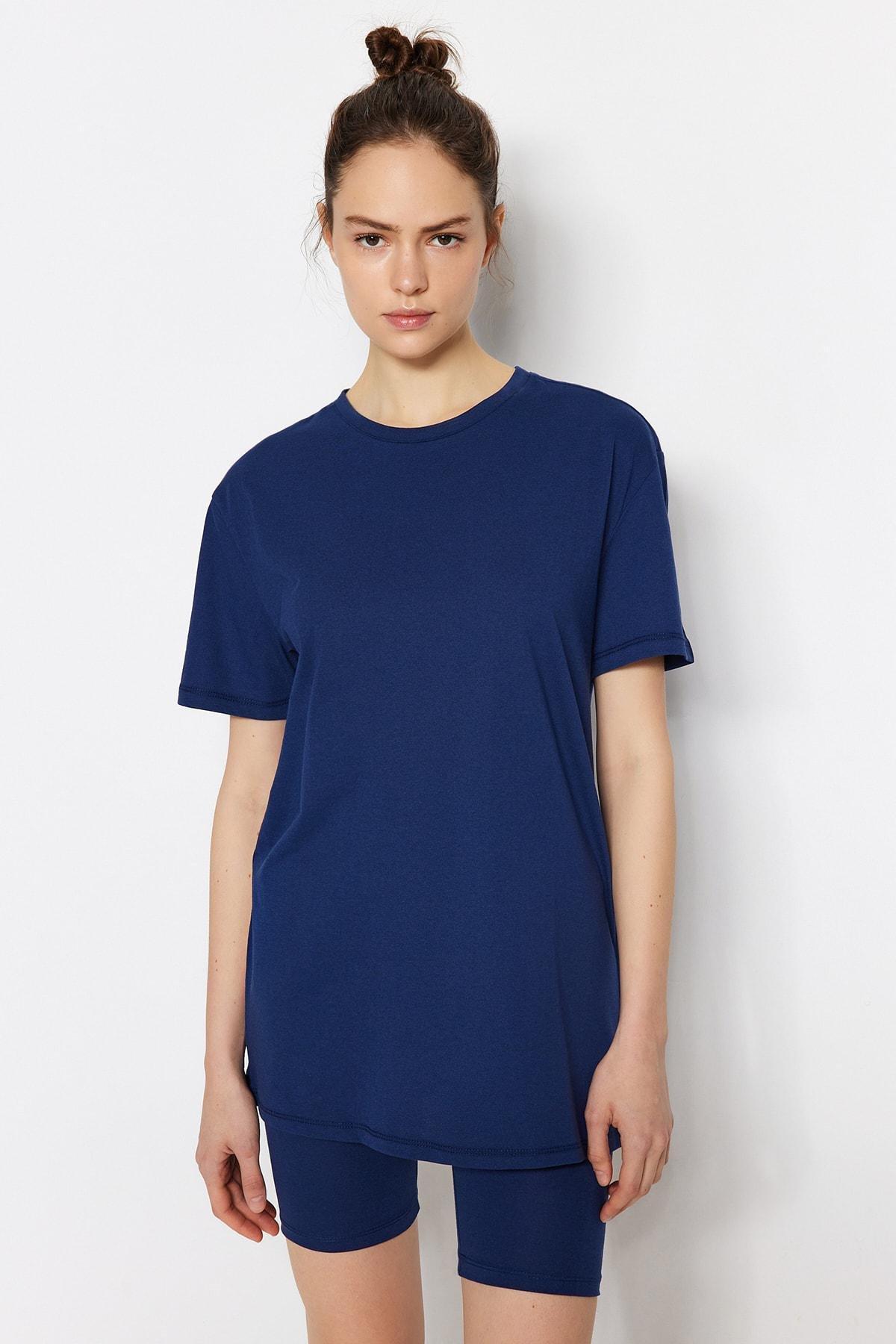 طقم بيجاما متناسق بشورت ملاصق للجسم، كحلي, Dark blue, large image number 7