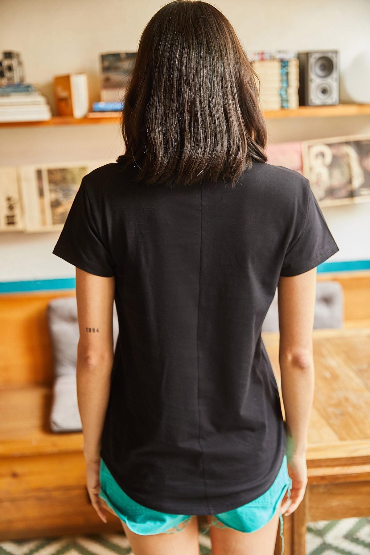 Black V-Neck Flamed T-Shirt, BLACK, large image number 4