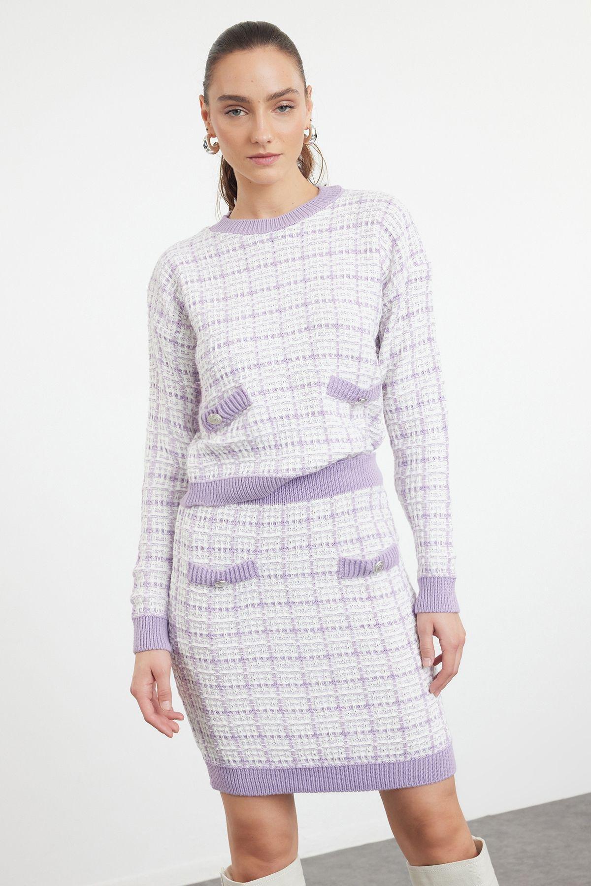 Lilac Tweed Look Glittery Knitwear Bottom-Top Set TWOAW21AU0003, , large image number 1