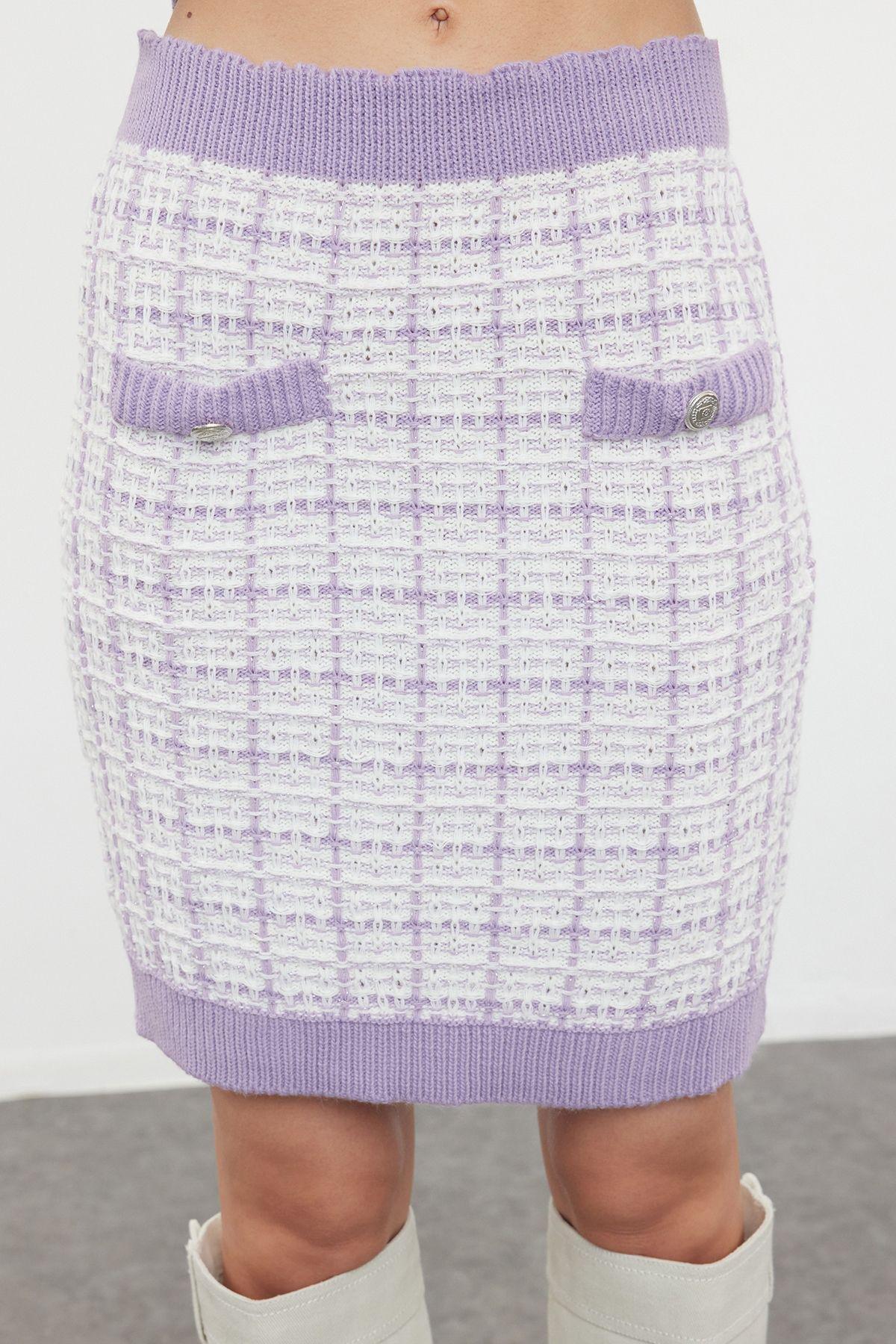 Lilac Tweed Look Glittery Knitwear Bottom-Top Set TWOAW21AU0003, , large image number 3