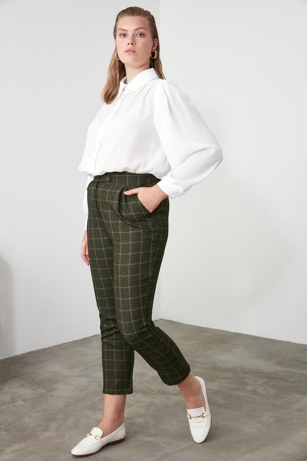 Khaki Plaid Straight Pants, , large image number 2