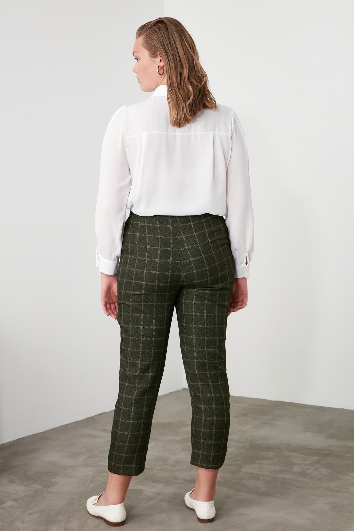 Khaki Plaid Straight Pants, , large image number 3