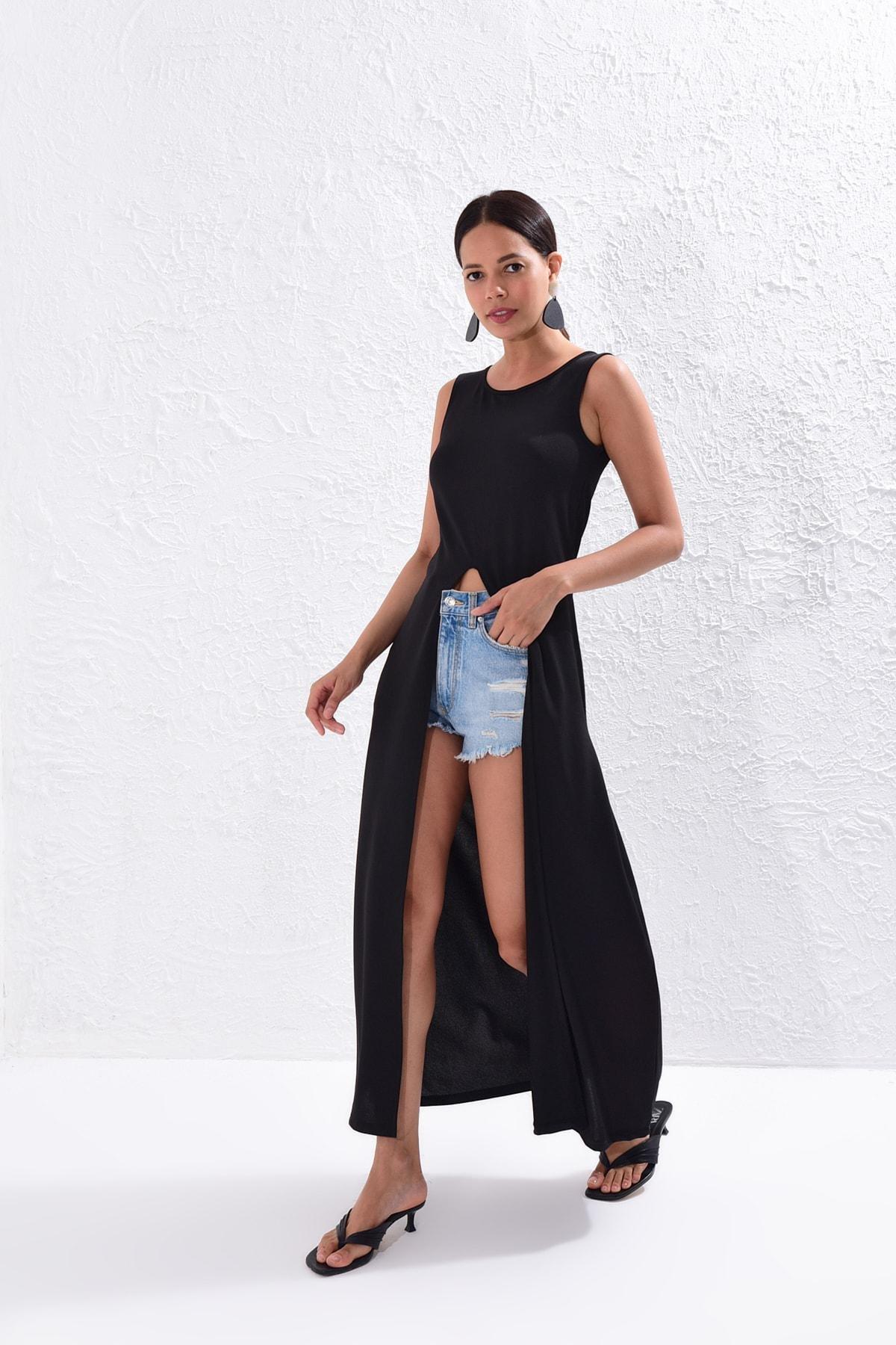 Black Crew Neck A-Line Dress, , large image number 0