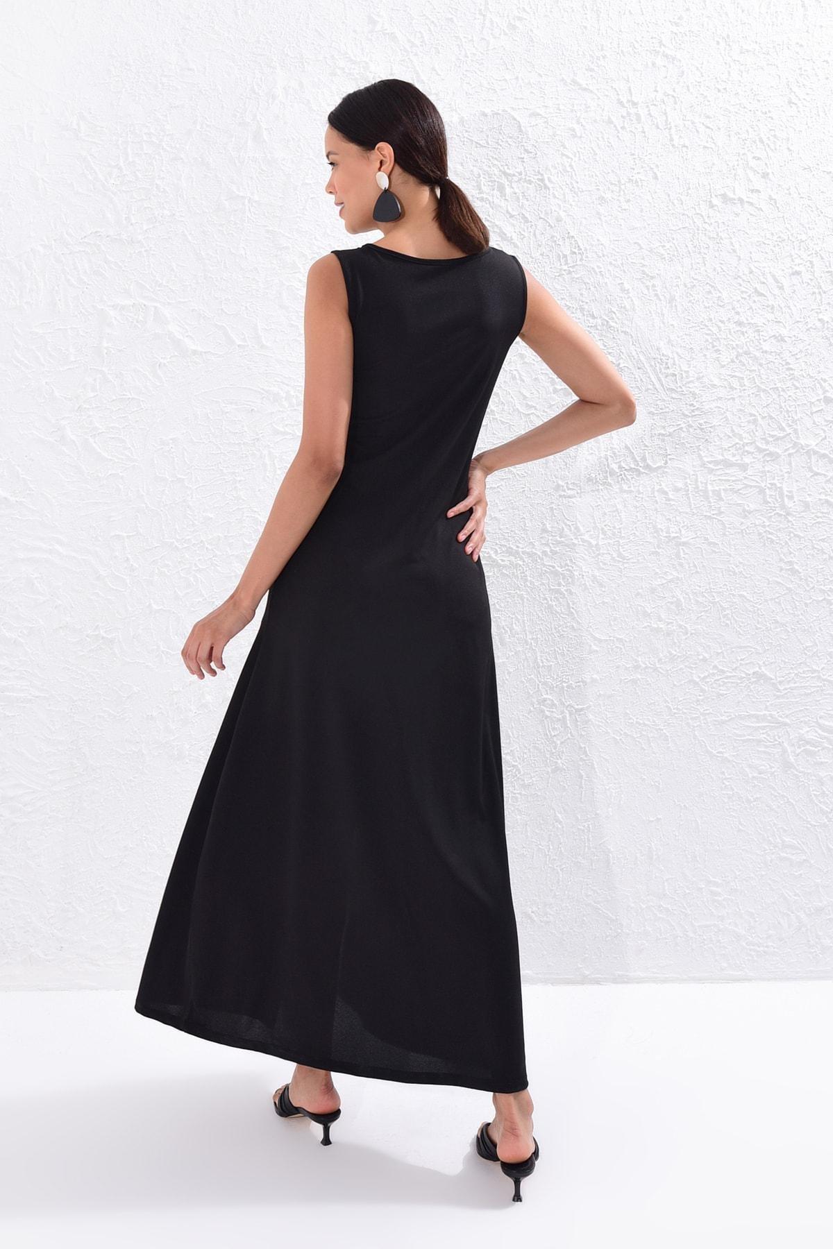 Black Crew Neck A-Line Dress, , large image number 2