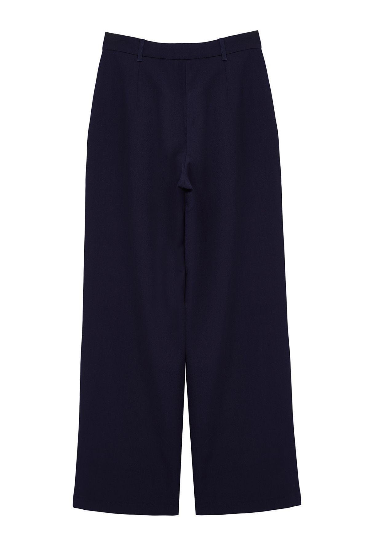 Navy High-Waist Pleated Trousers, , large image number 5
