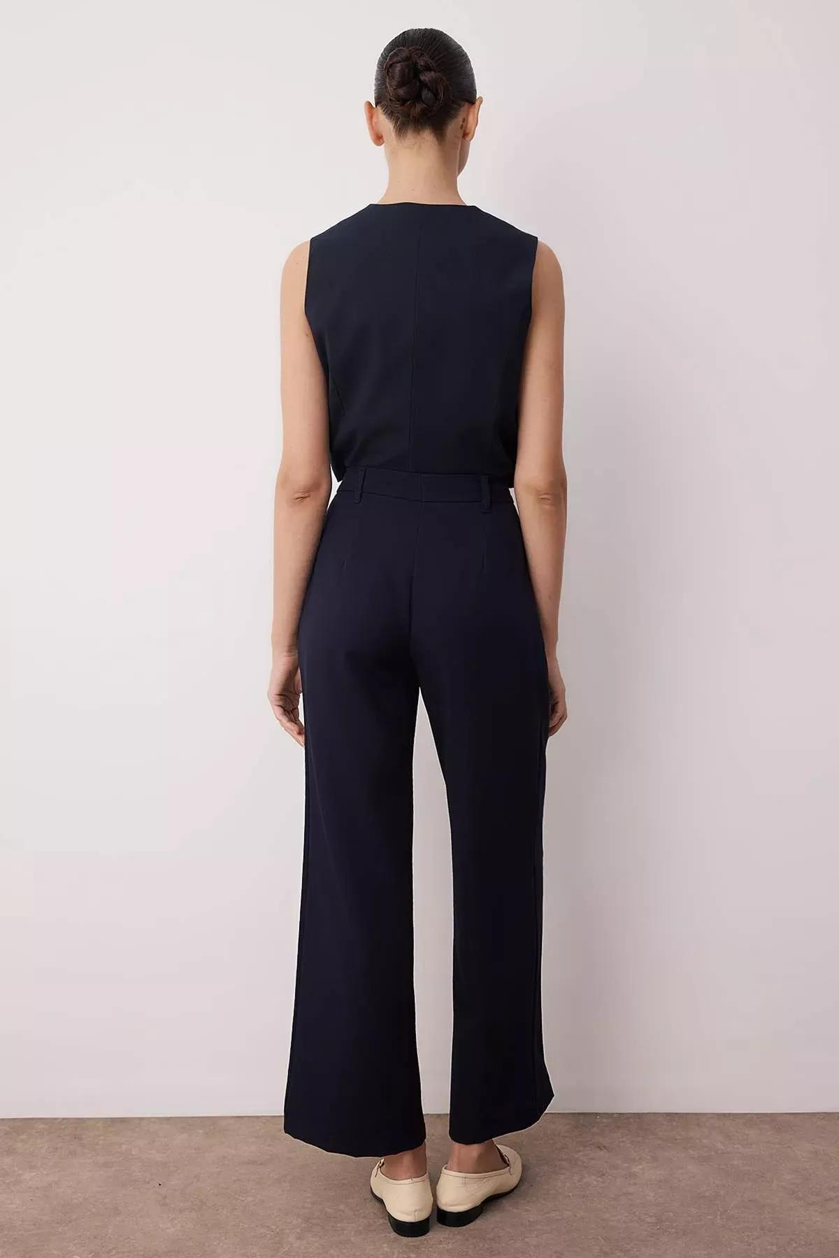 بنطال بكسرات وخصر مرتفع، كحلي, Dark Navyblue, large image number 6