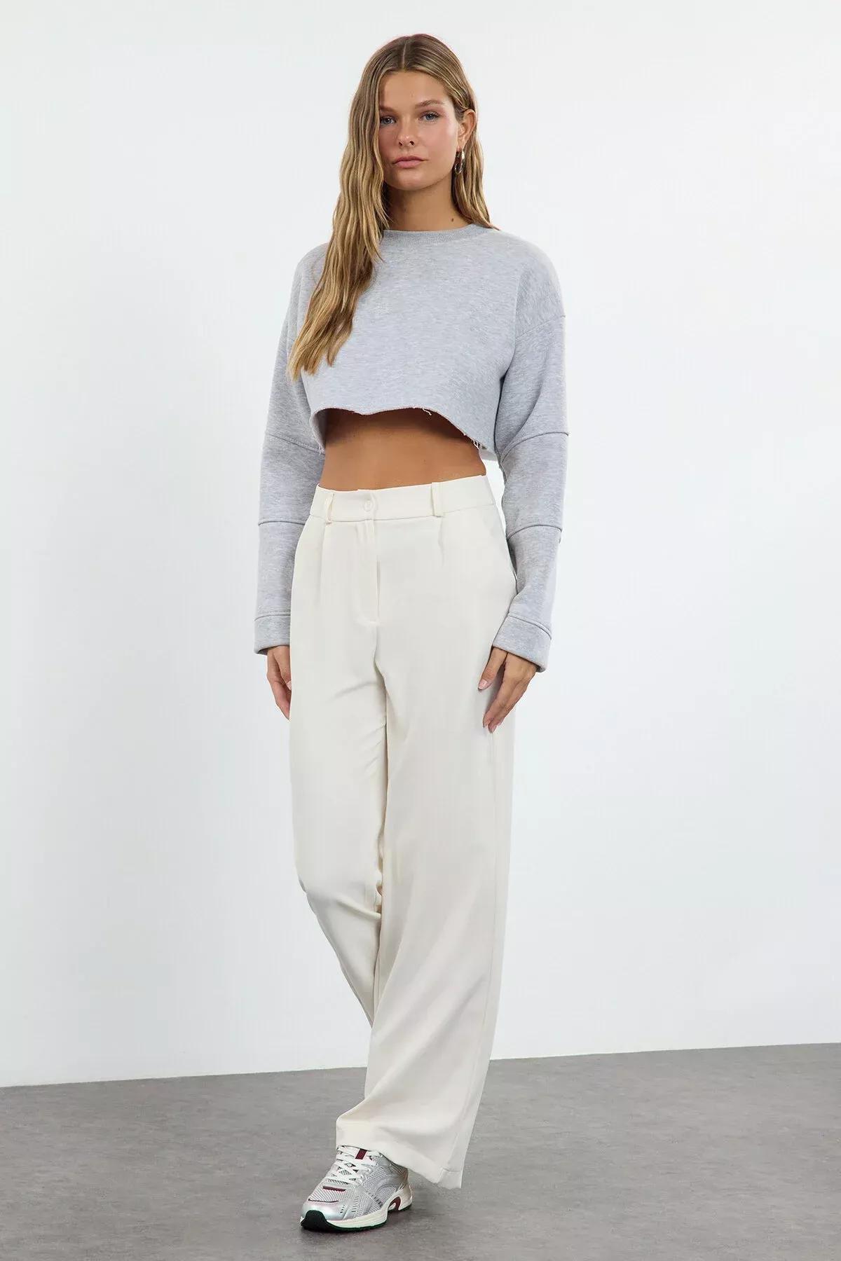 White Wide Leg Pants, Ecru, large image number 3