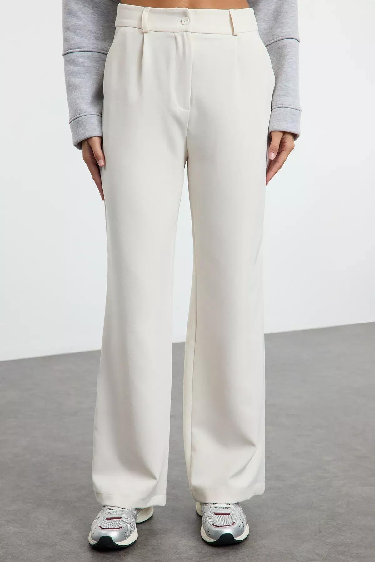 White Wide Leg Pants, Ecru, large image number 4