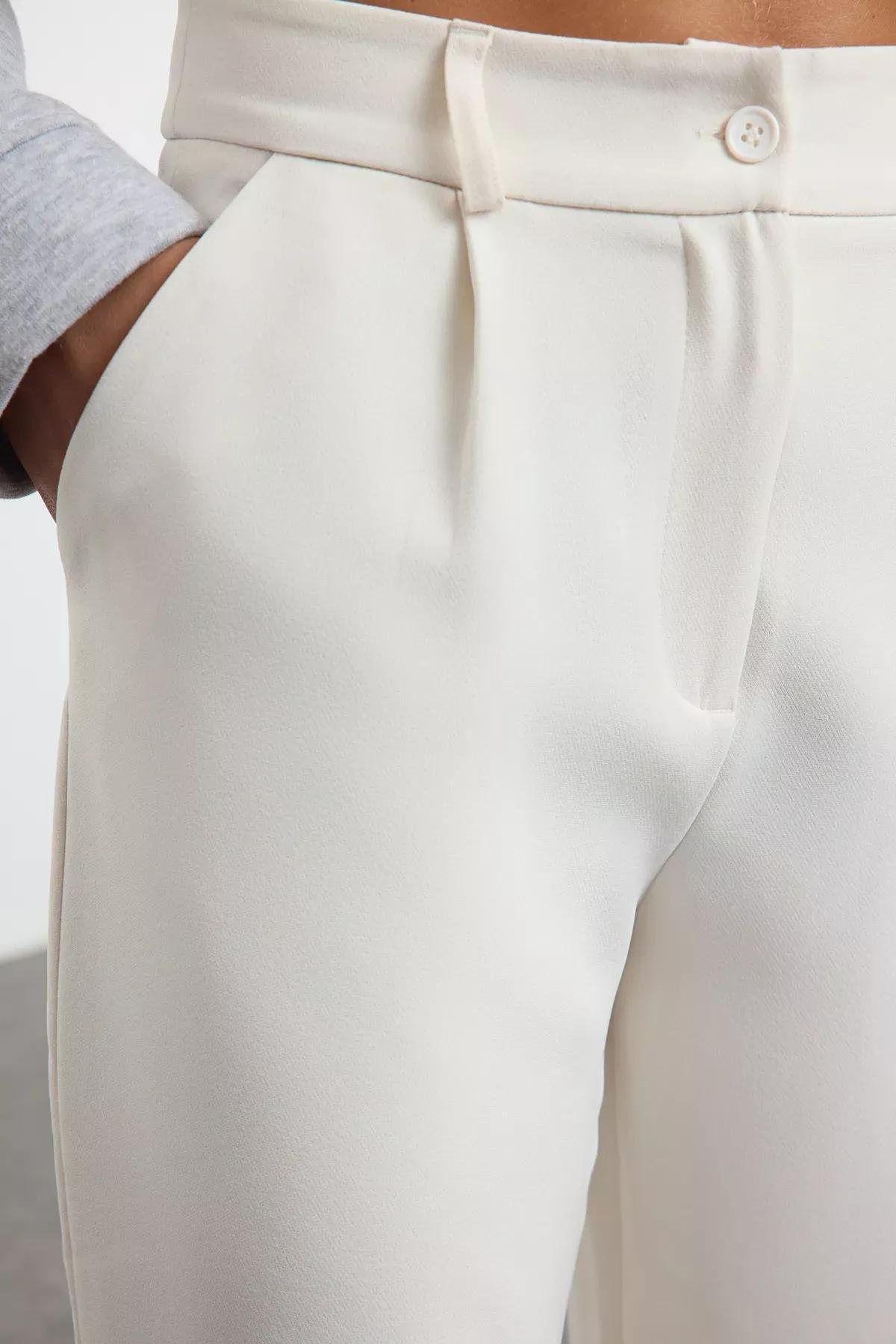 White Wide Leg Pants, Ecru, large image number 6