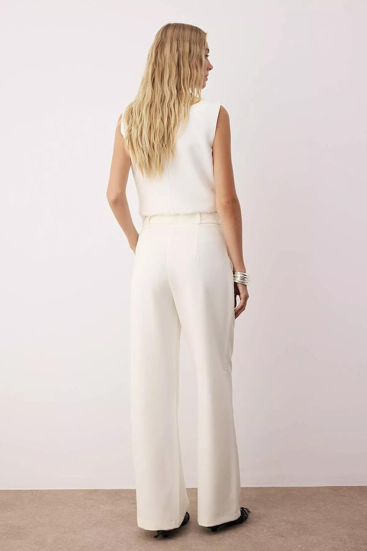 White Wide Leg Pants, Ecru, large image number 7