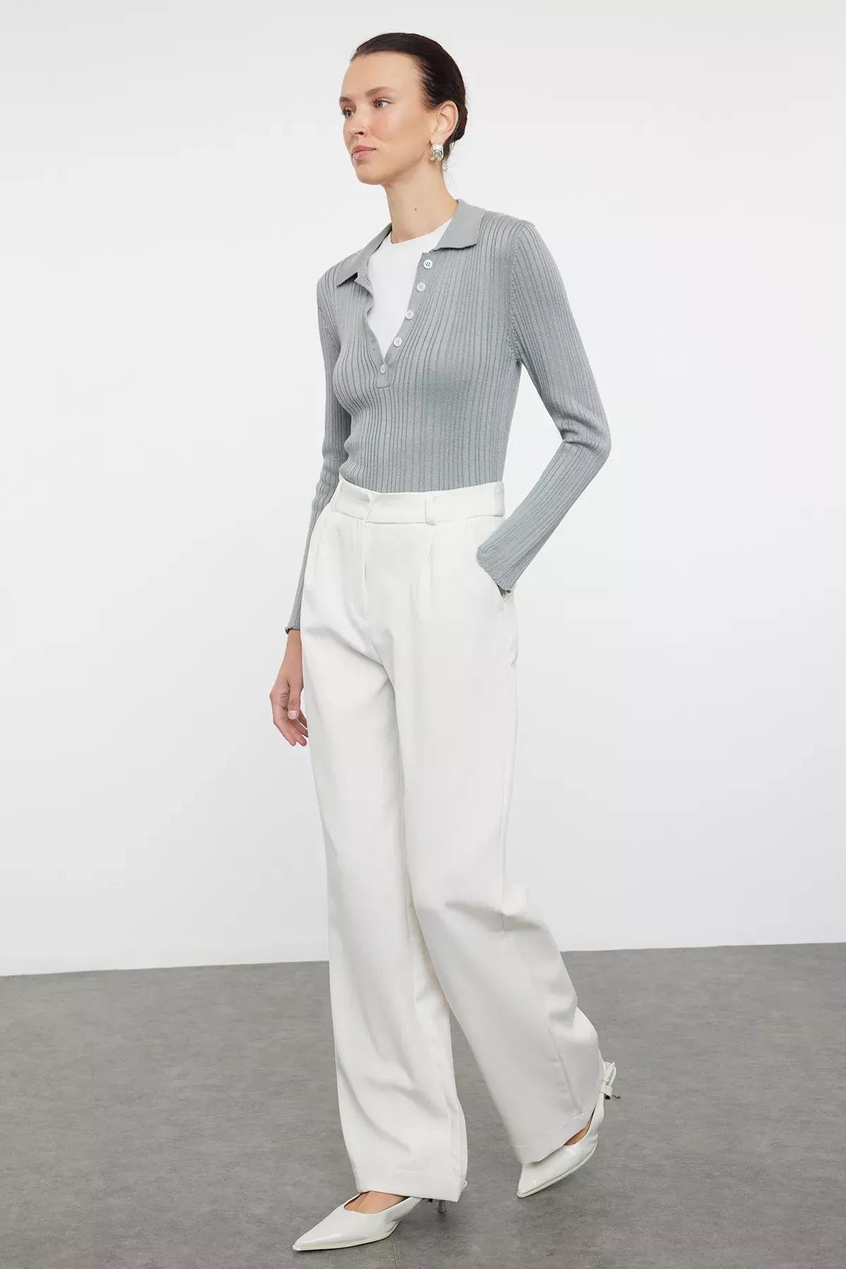 White Wide Leg Pants, Ecru, large image number 8