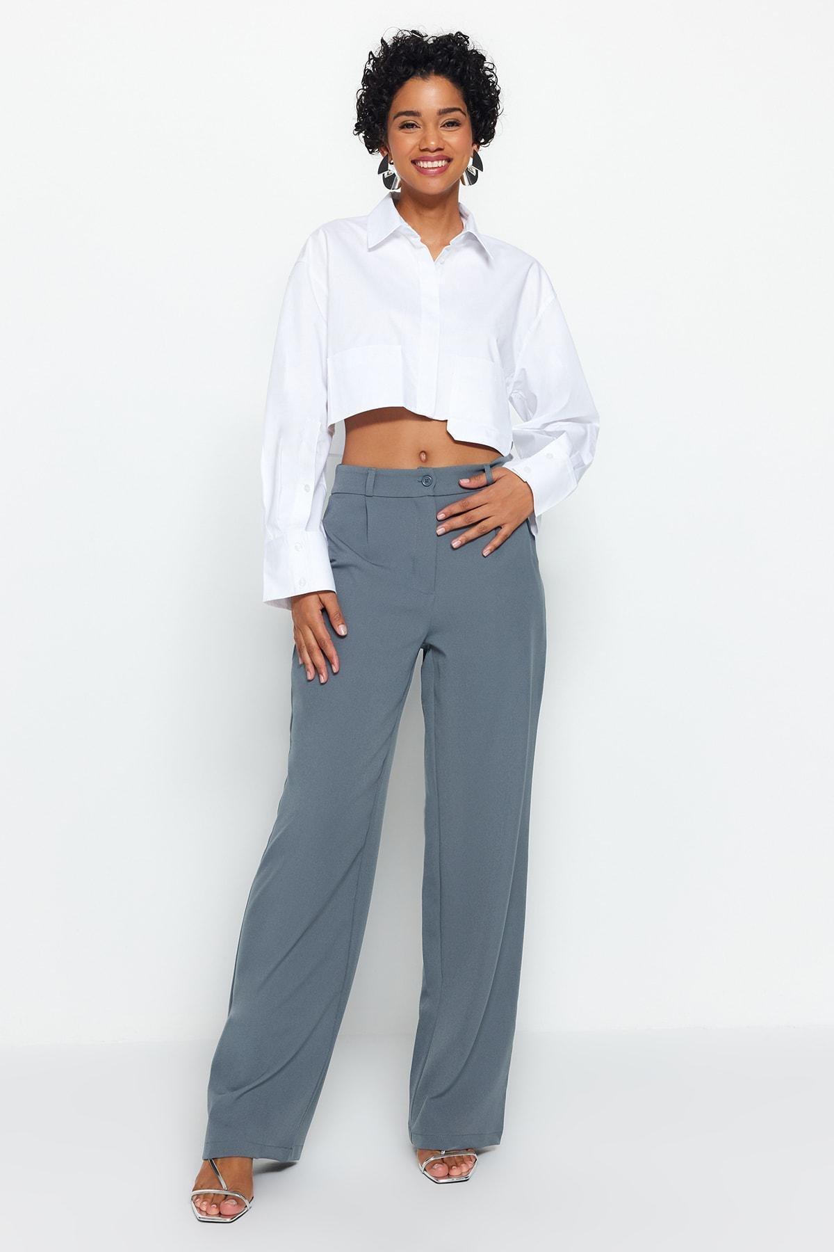 Grey Wide-Leg Pants, Indigo, large image number 0