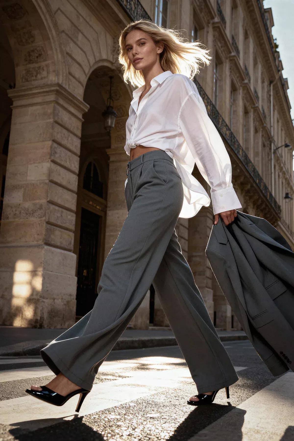 Grey Wide-Leg Pants, Indigo, large image number 1