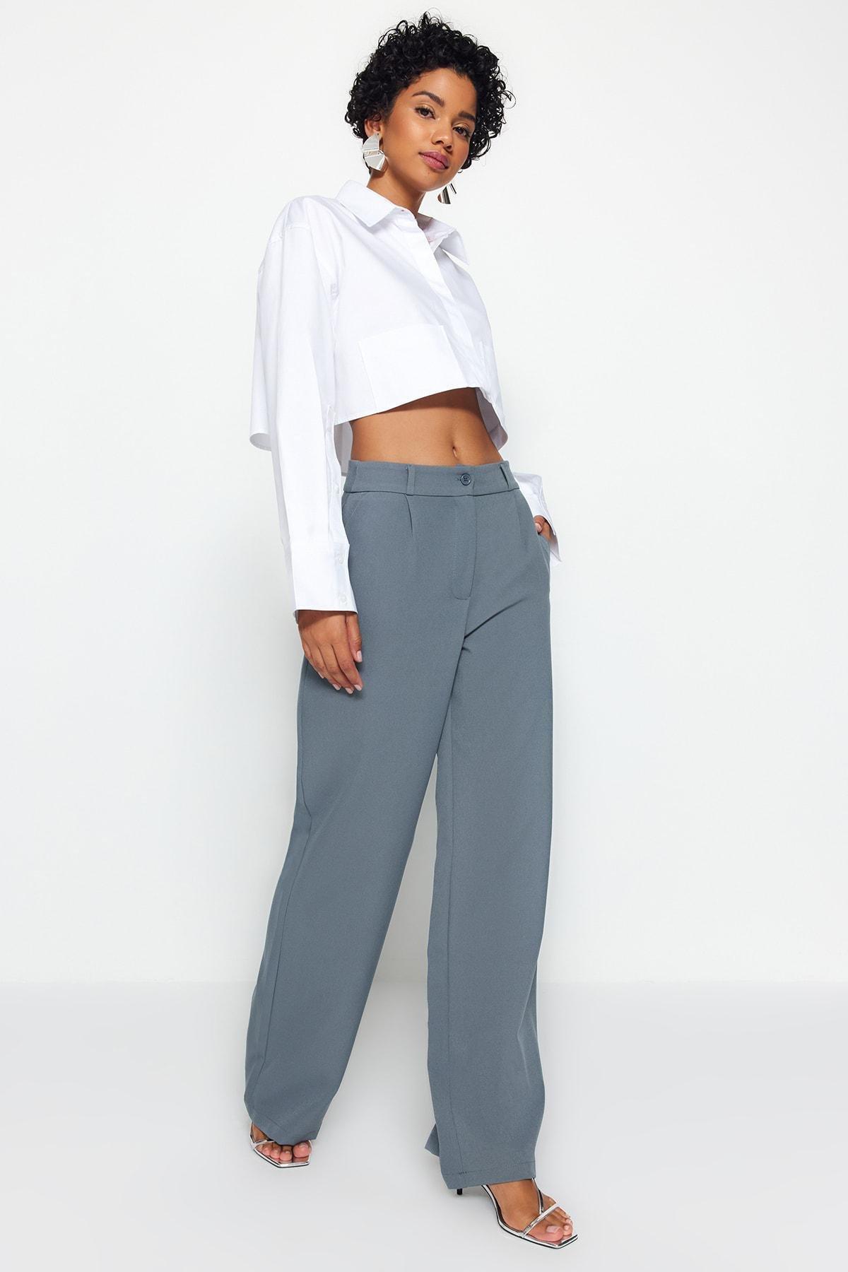 Grey Wide-Leg Pants, Indigo, large image number 2