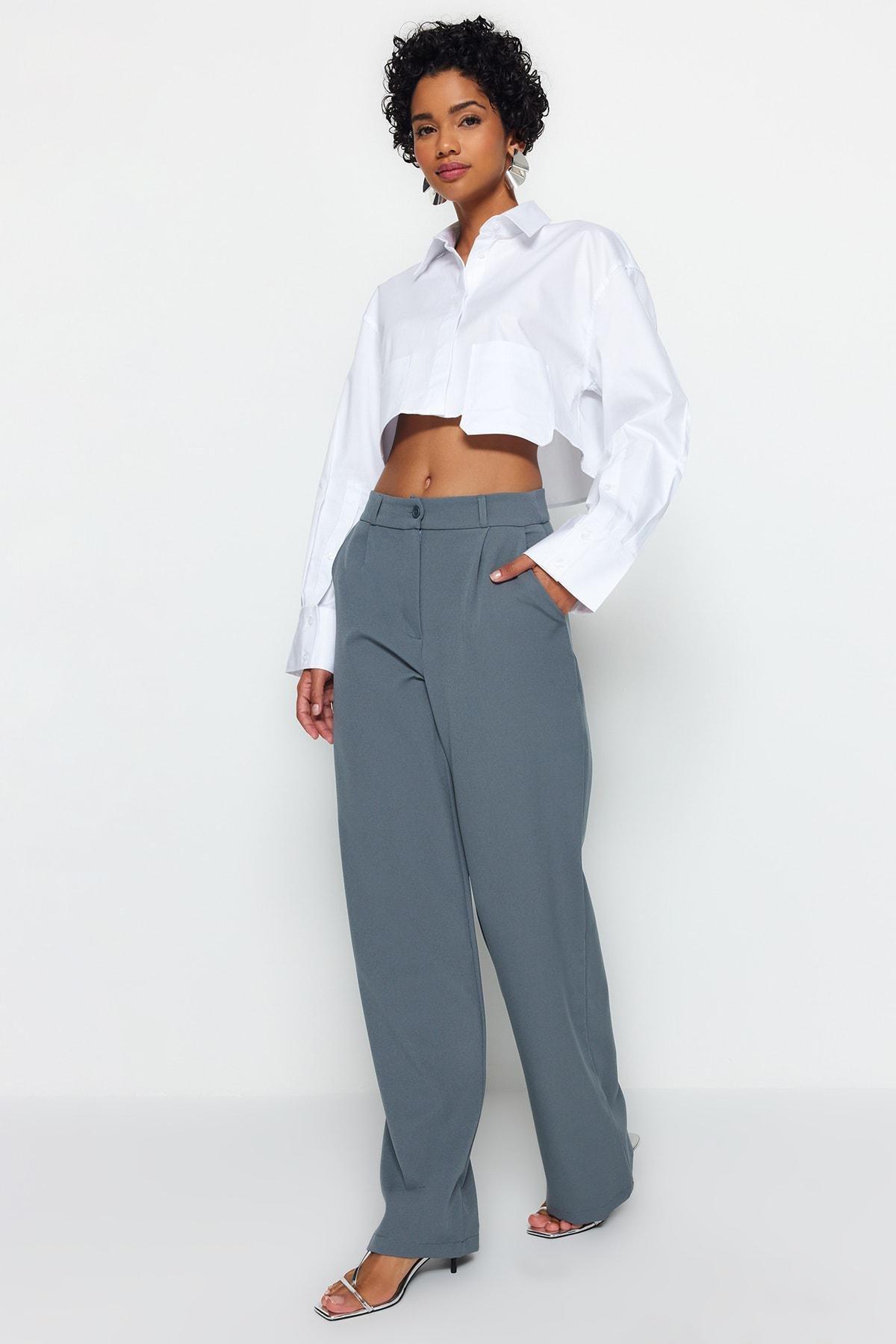 Grey Wide-Leg Pants, Indigo, large image number 4