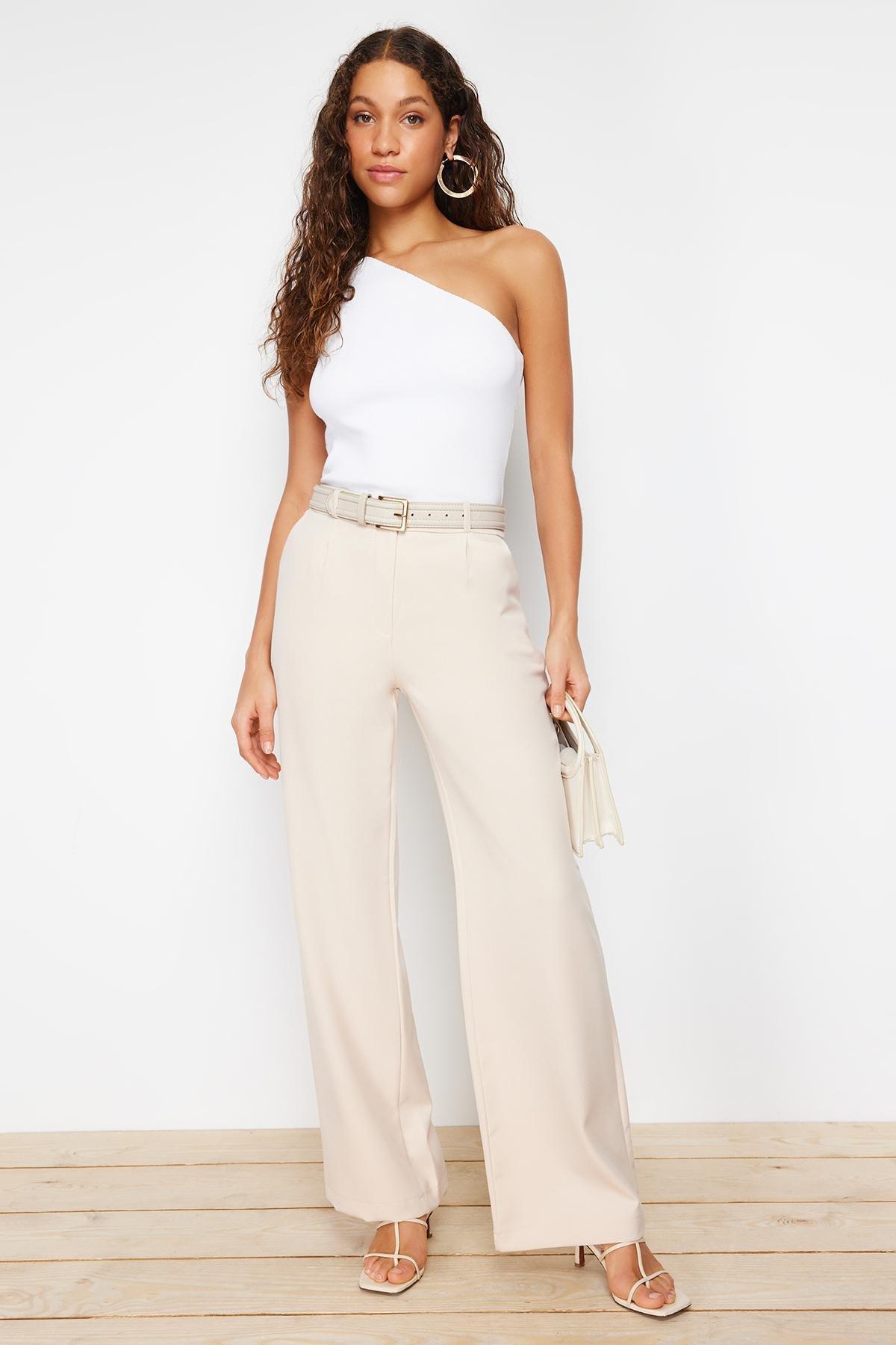 Grey Wide Leg Pants, Gray, large image number 4
