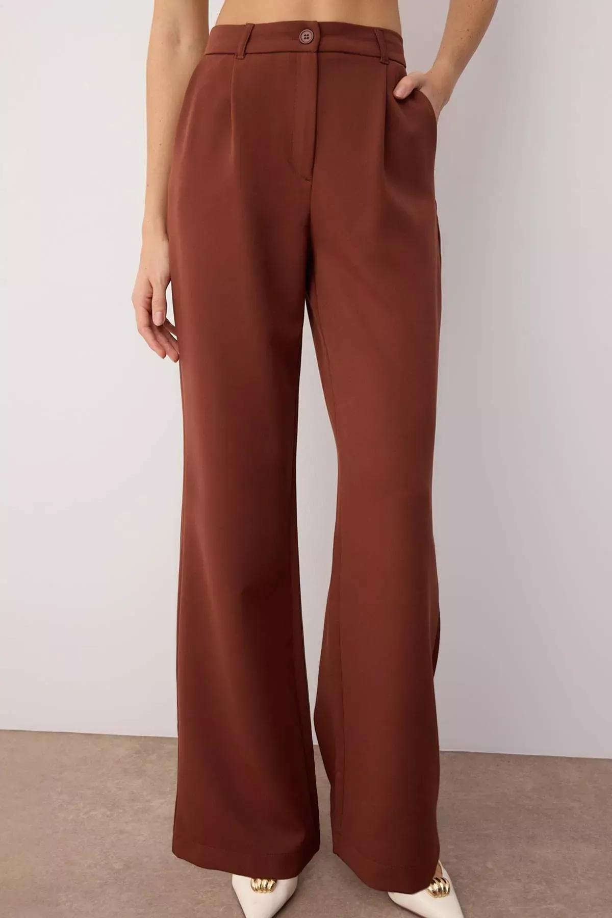 بنطال بقصة ساق عريضة، بني, Brown, large image number 4