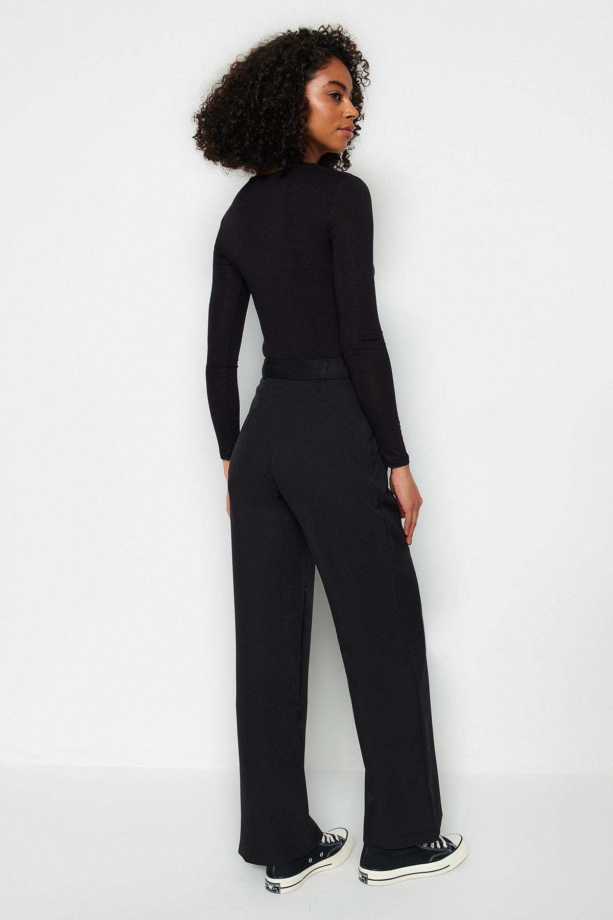 Black Mid Waist Wide Leg Pants, , large image number 9
