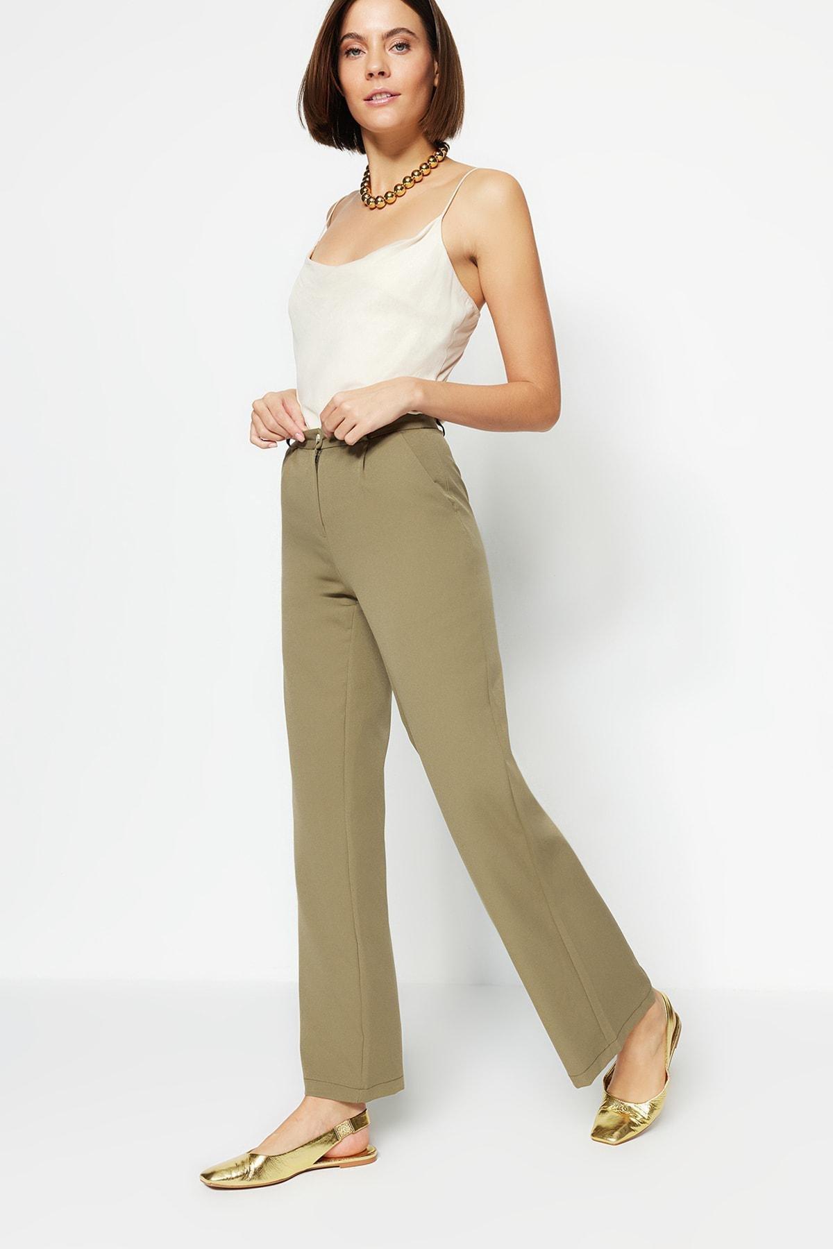 بنطال بقصة ساق عريضة، كاكي, Khaki, large image number 2