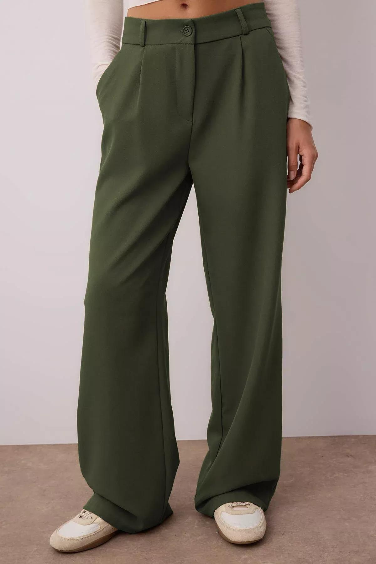 بنطال بقصة ساق عريضة، كاكي, Khaki, large image number 5