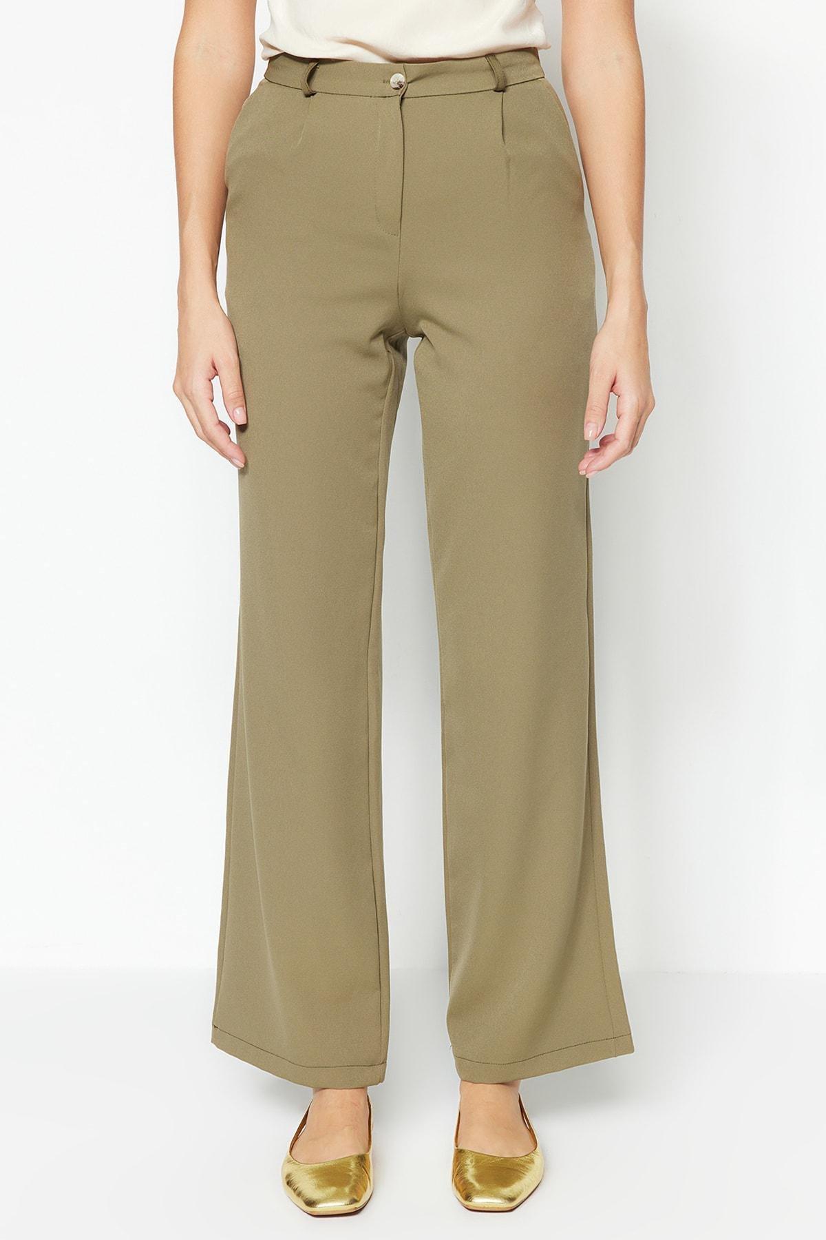 بنطال بقصة ساق عريضة، كاكي, Khaki, large image number 6