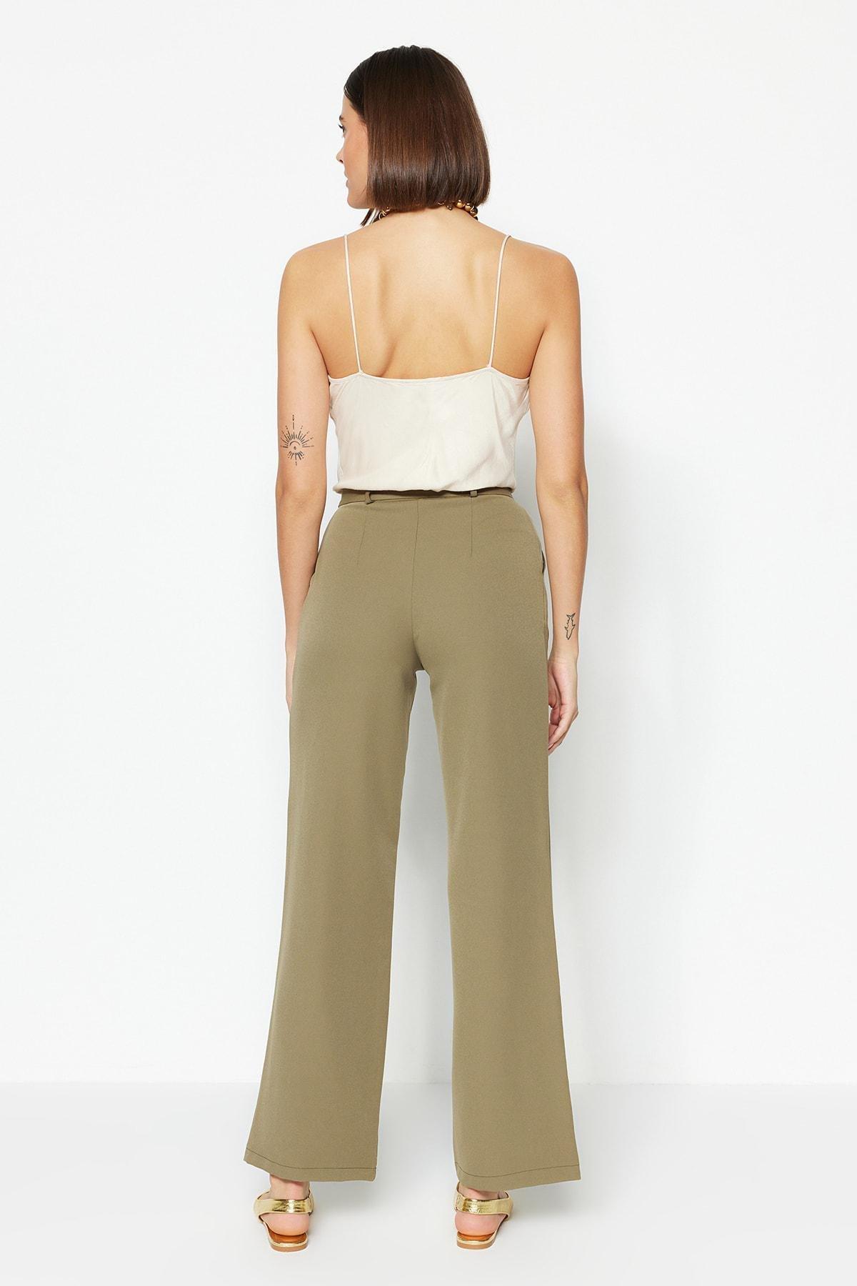 بنطال بقصة ساق عريضة، كاكي, Khaki, large image number 9