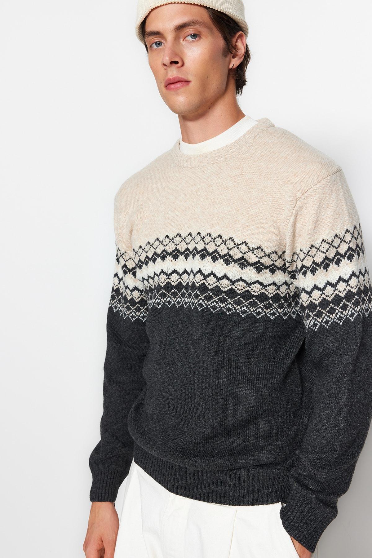 Grey Colour Block Slim Sweater, , large image number 0