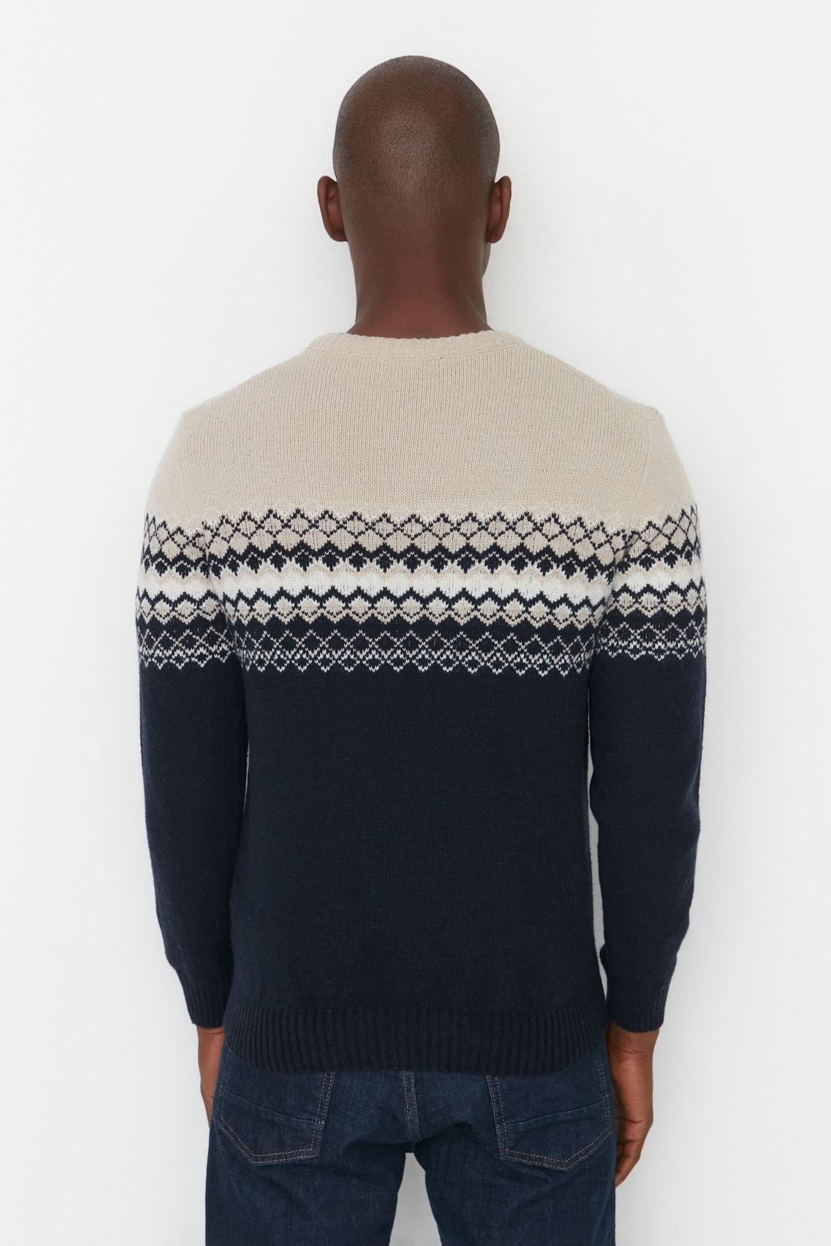 Navy Crew Neck Slim Sweater, Dark blue, large image number 4