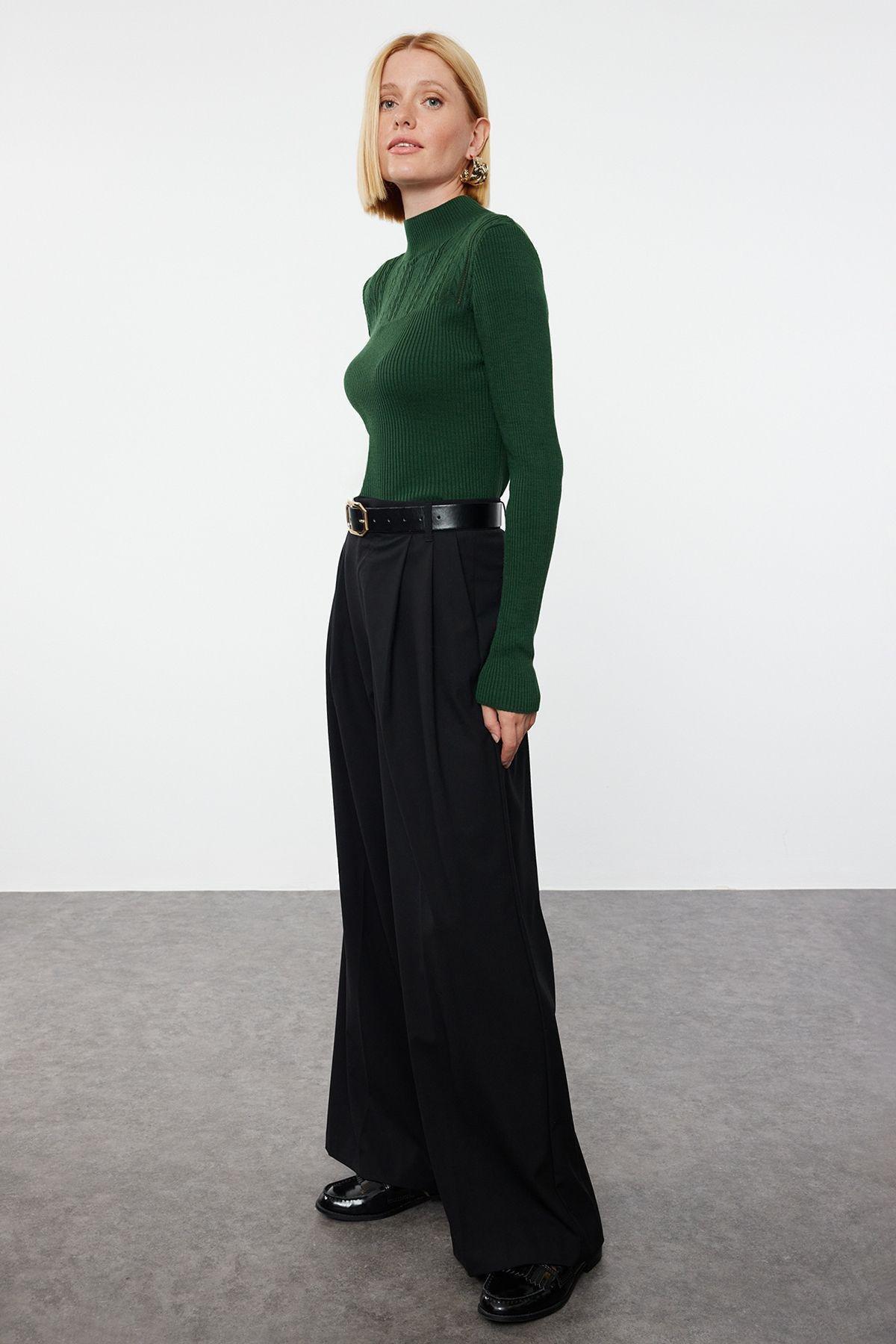 Emerald Green Textured Ribbed Sweater, Emerald, large image number 1