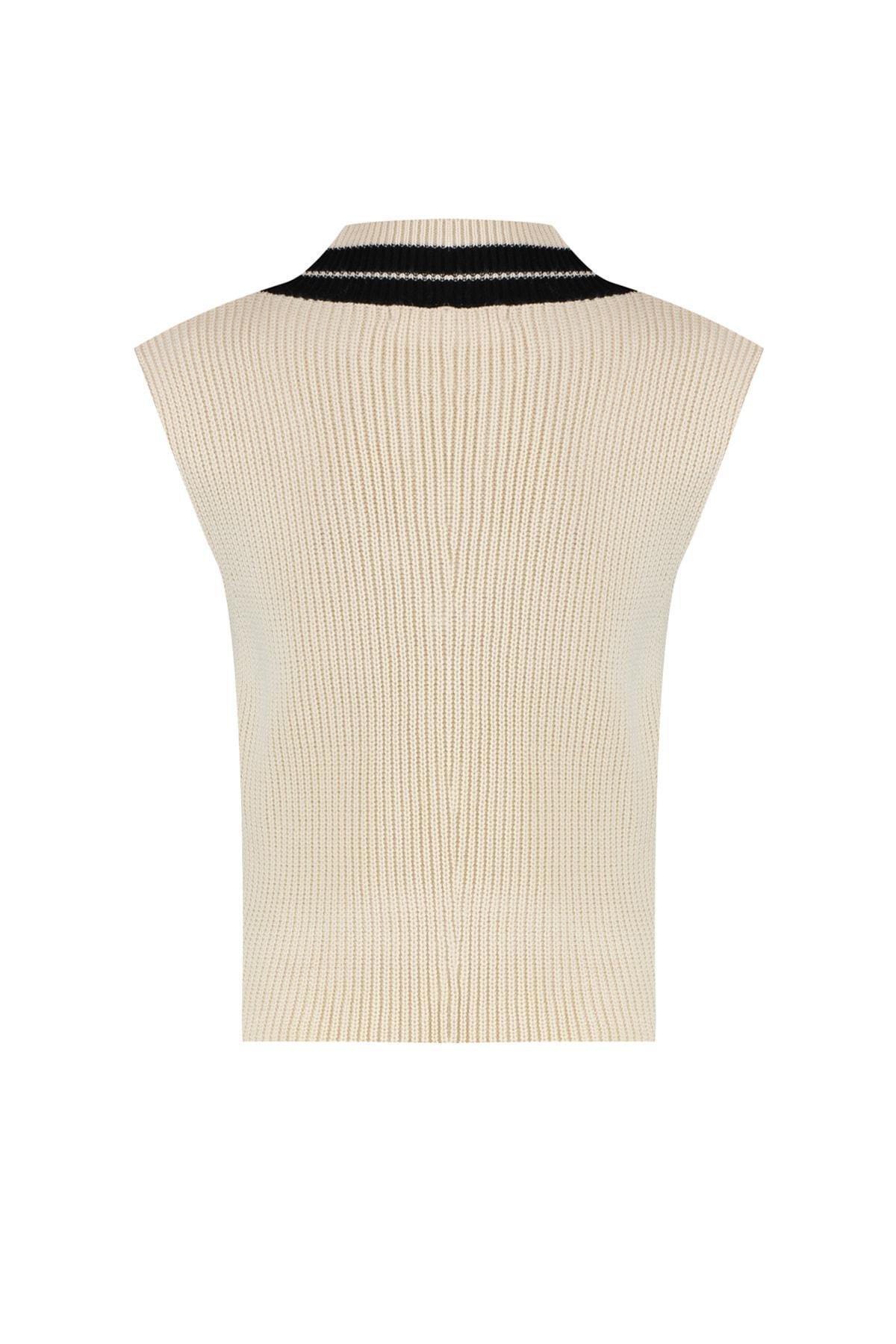 Beige V Neck Sweater Vest, , large image number 7