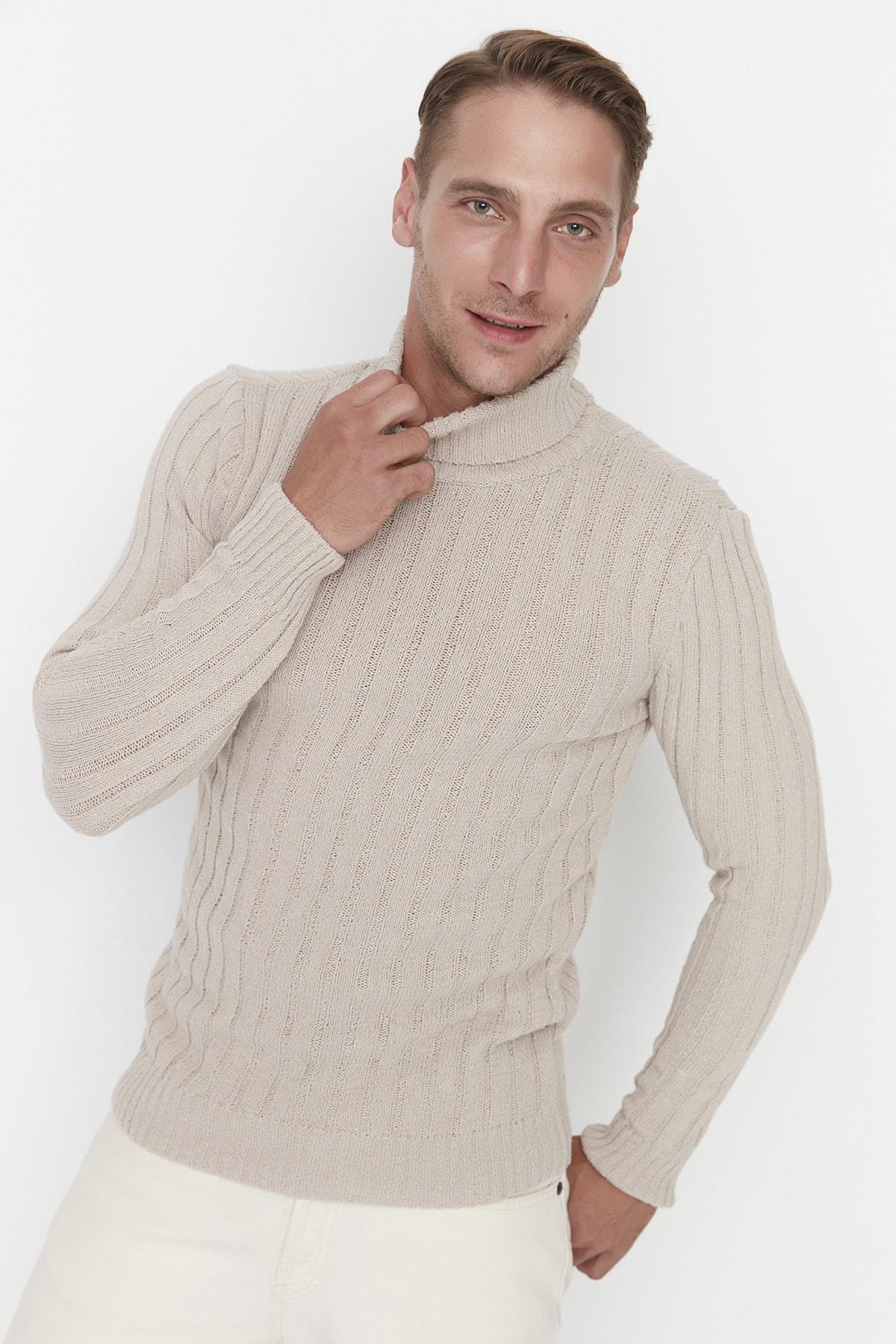 Beige Turtleneck Sweater, , large image number 1