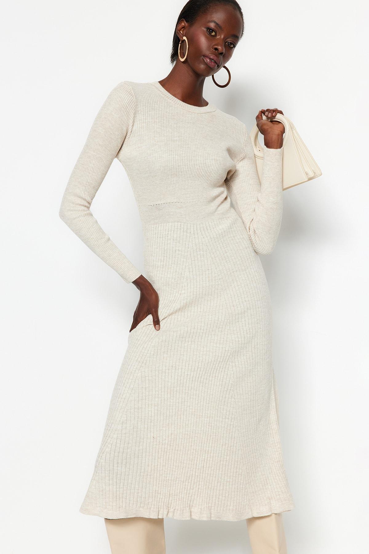 Grey Crew Neck Plain Dress, , large image number 0