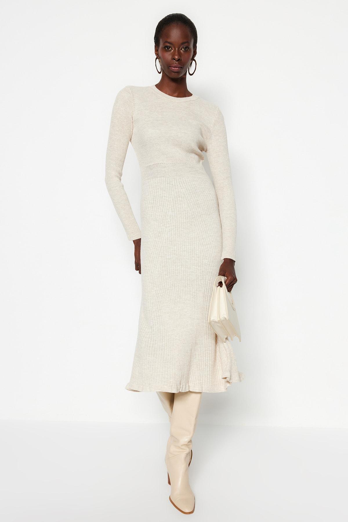 Grey Crew Neck Plain Dress, Rock, medium