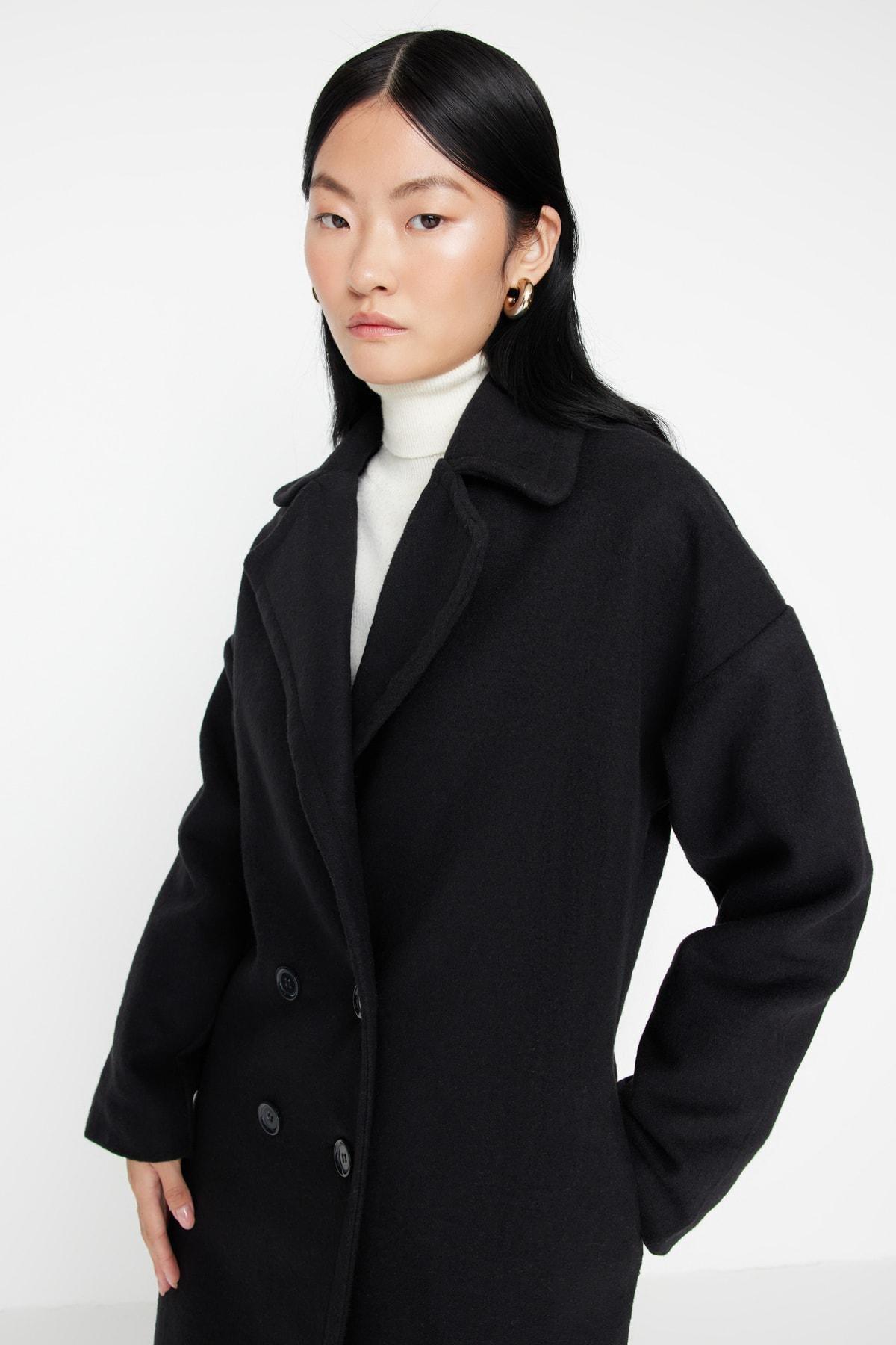 Black Oversize Off-Shoulder Coat, , large image number 2