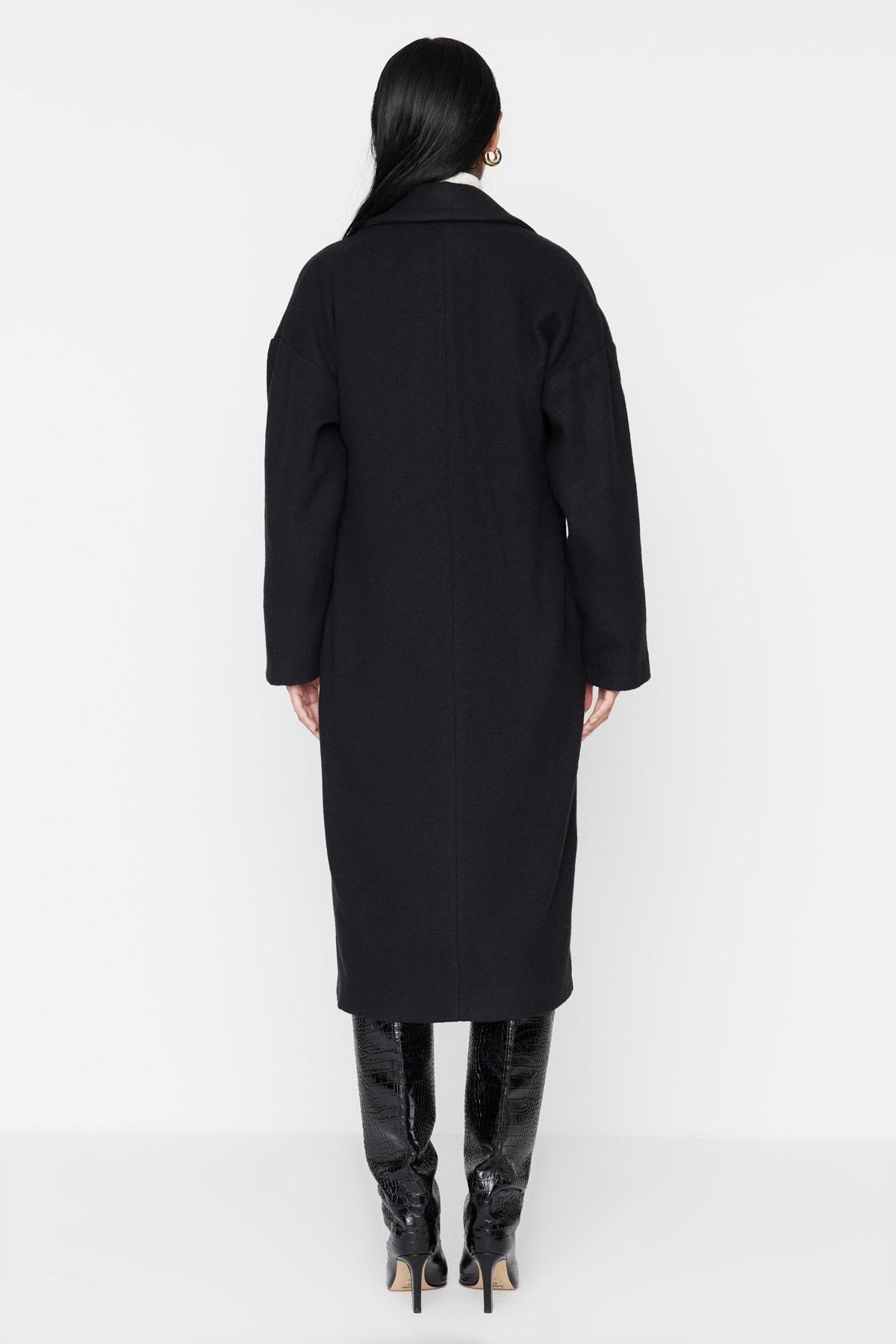 Black Oversize Off-Shoulder Coat, , large image number 4