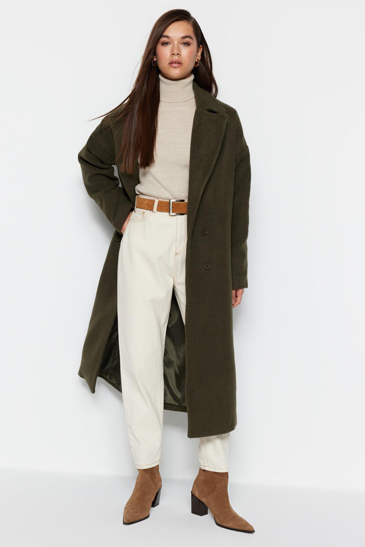 Khaki Double Breasted Oversize Coat, , large image number 0