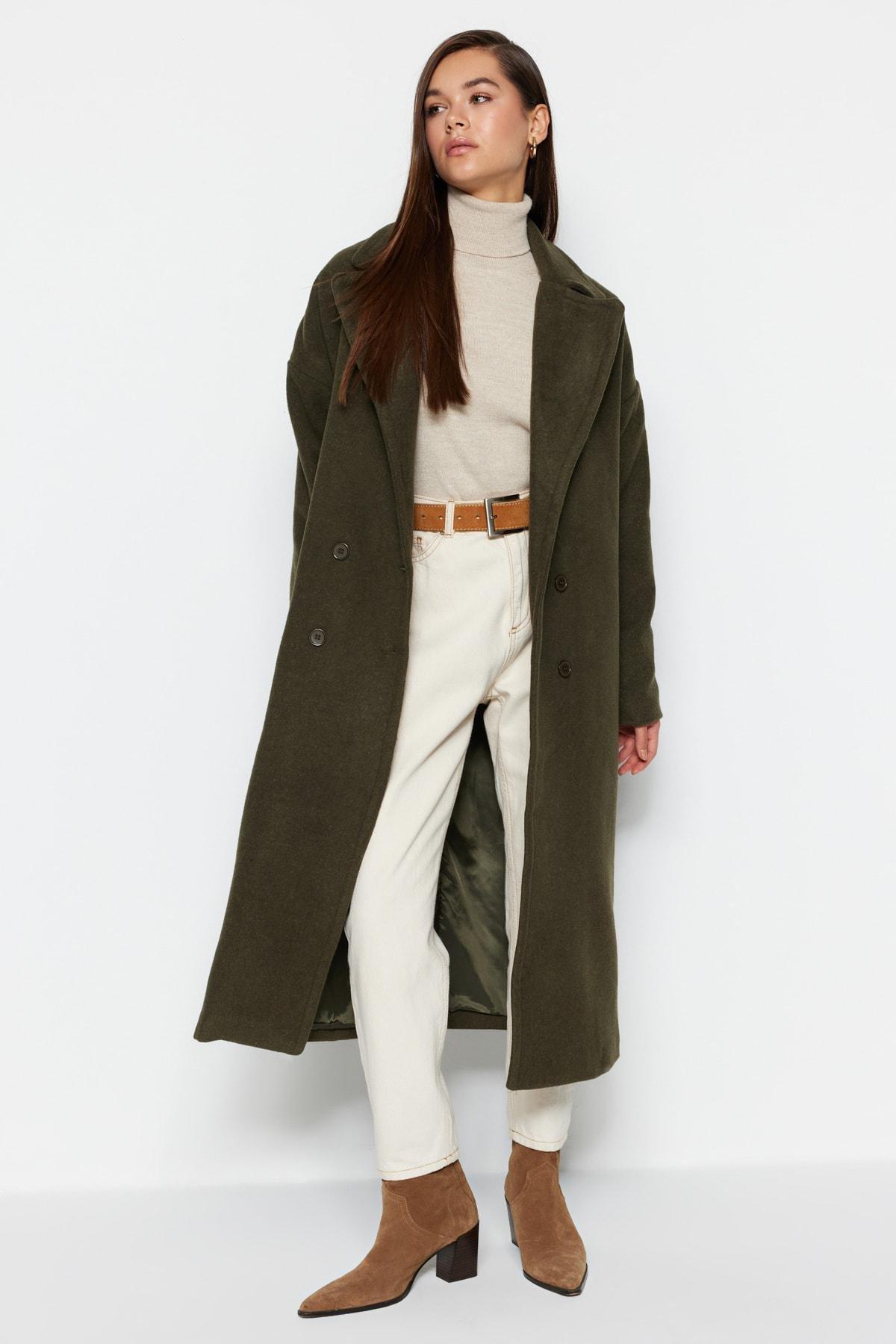 Khaki Double Breasted Oversize Coat, , large image number 1